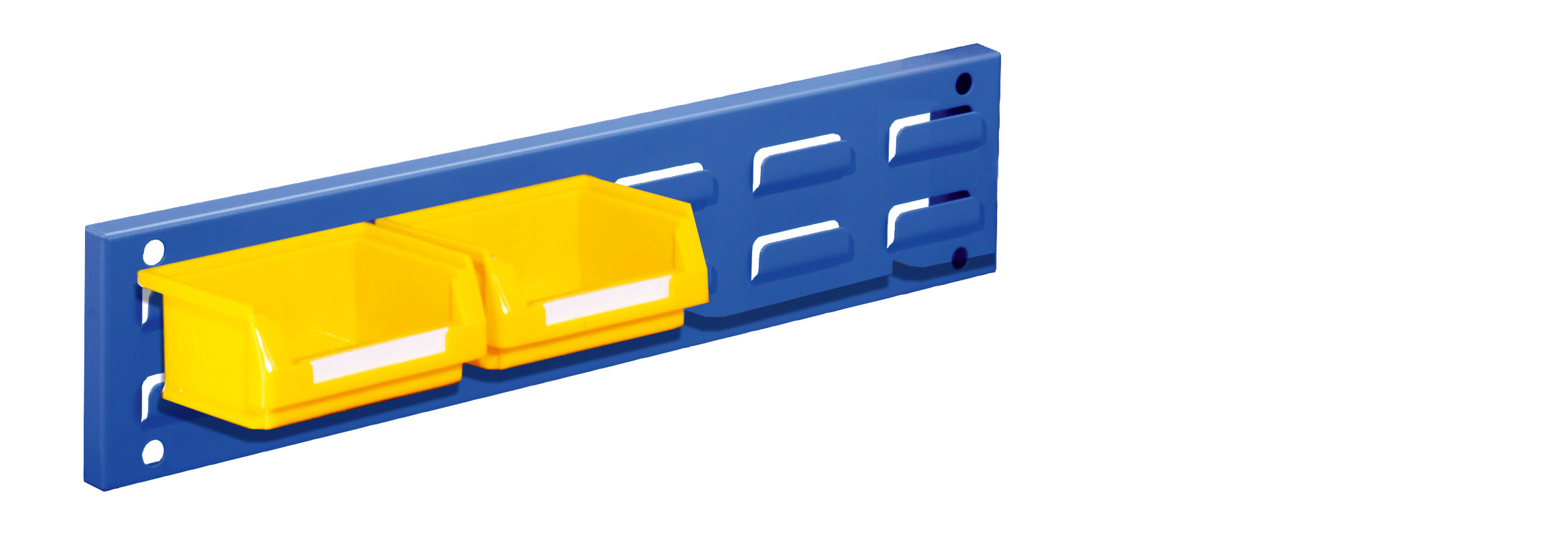 RasterPlan Wandschiene Schlitzplatte in RAL 5010, 460x100 mm, für flexible Werkzeugorganisation. Robuste, kratzfeste Beschichtung, ideal für industrielle Nutzung.