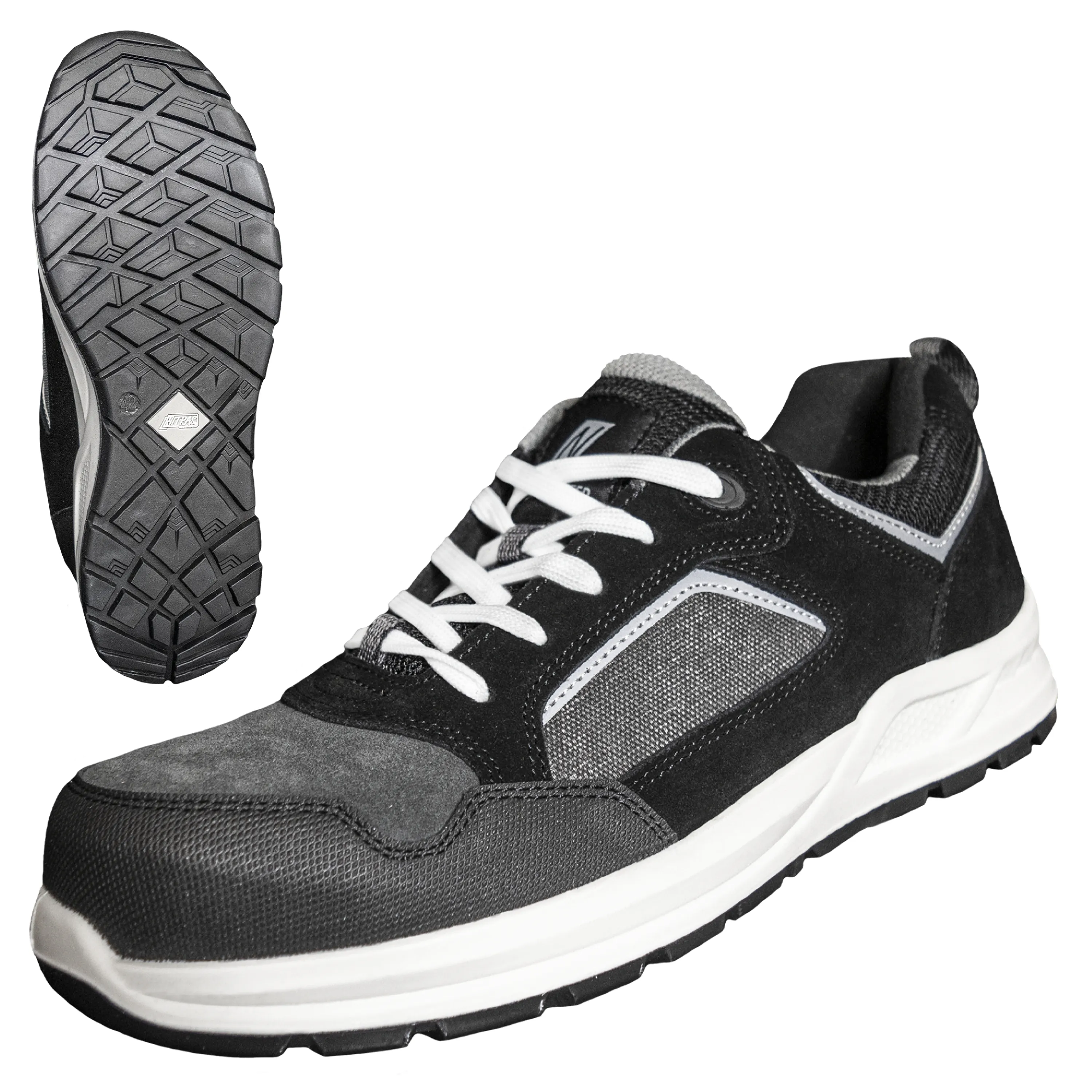 NITRAS CLASSIC STEP Sicherheitshalbschuhe aus grauem Veloursleder bieten Komfort und Schutz mit durchstichhemmender Sohle und sportlichem Design. Gr??en 36-48.