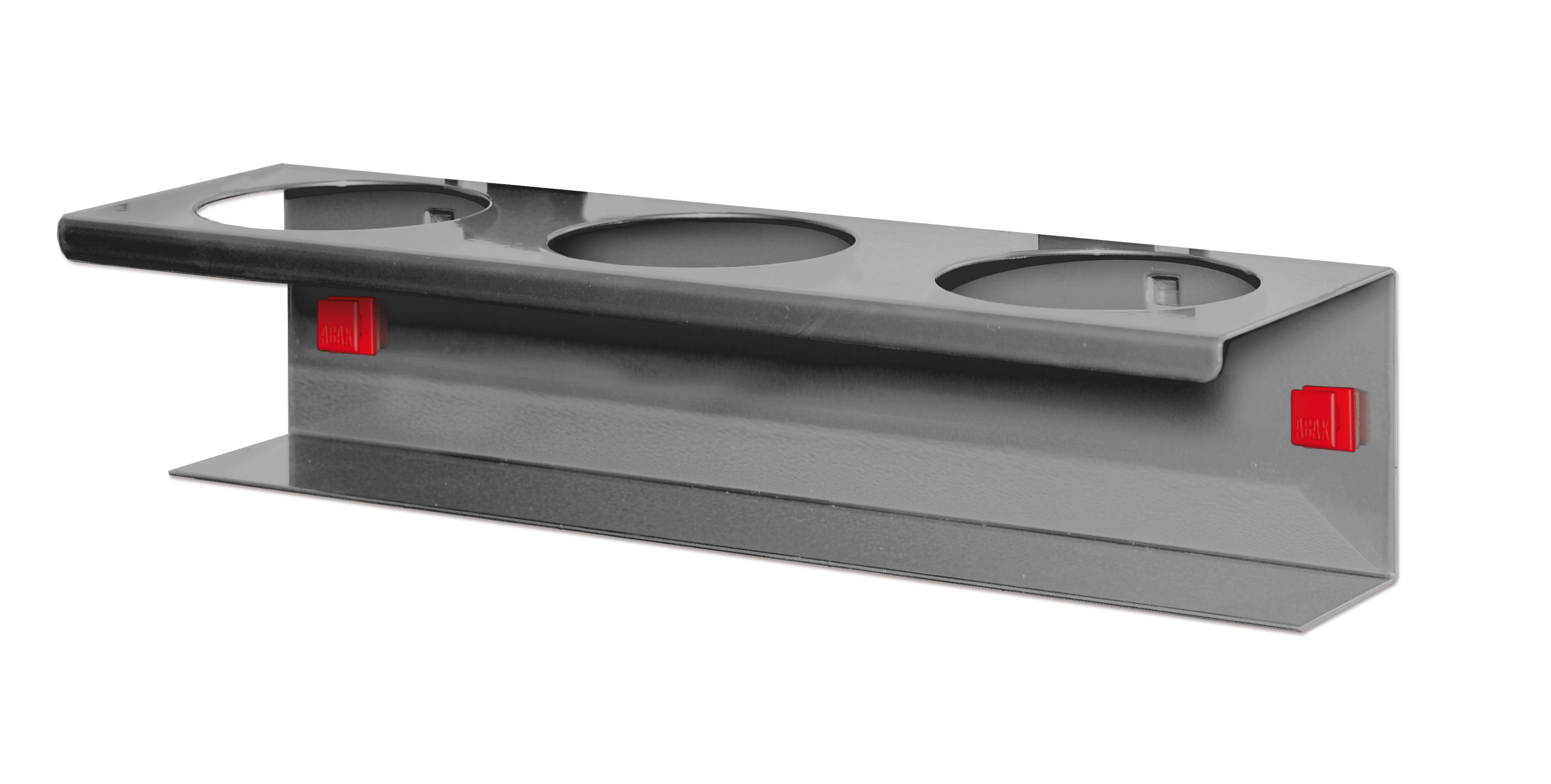 ABAX® Runddosenhalter 3-fach in Anthrazitgrau, 70 mm Durchmesser, 300 mm Breite. Werkzeuglose Montage, kompatibel mit ®RasterPlan, für flexible Werkzeugorganisation.