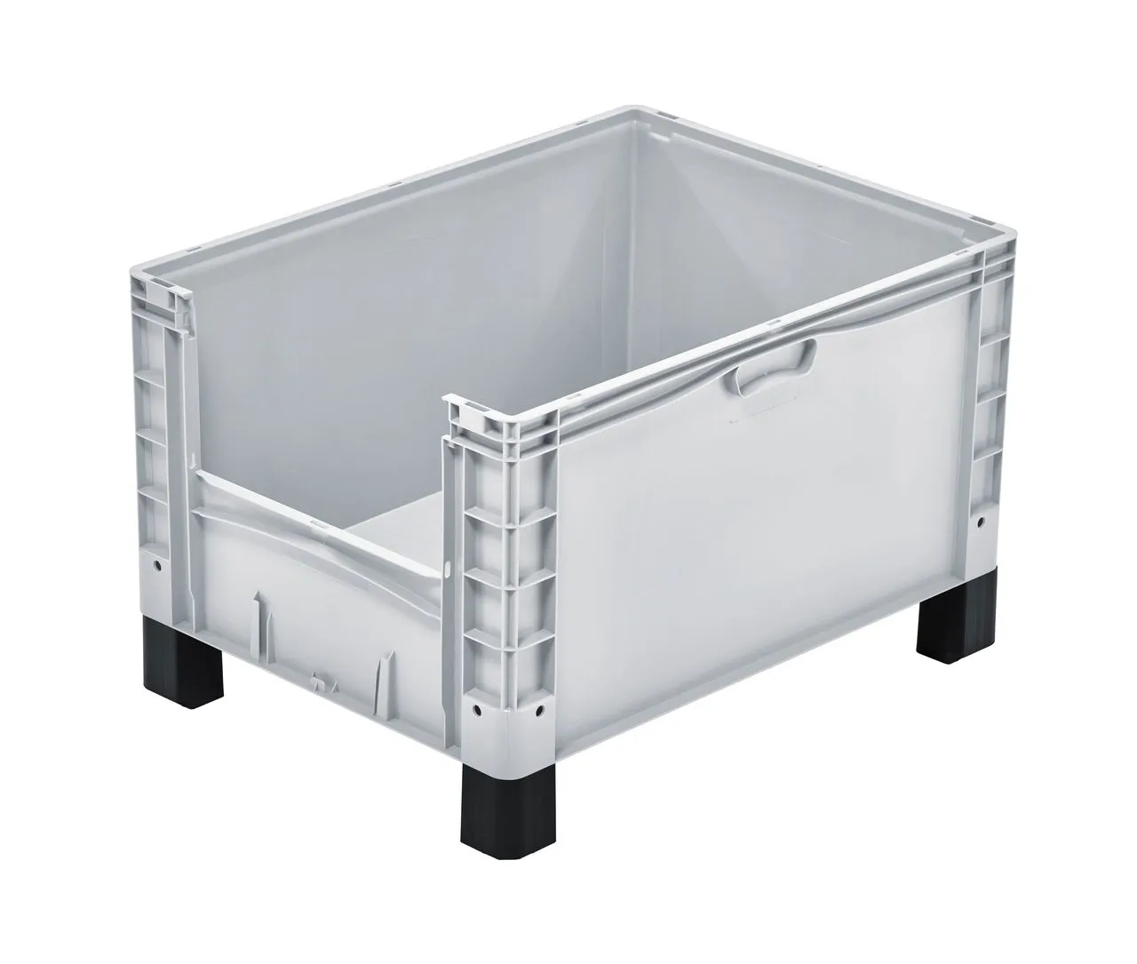 Gro?beh?lter mit F??en von Bekuplast, 800x600x520 mm, 168 L Volumen, robustes PP-C Material, ideal f?r Lagerung und Transport, graue Farbe, geschlossene Seiten.