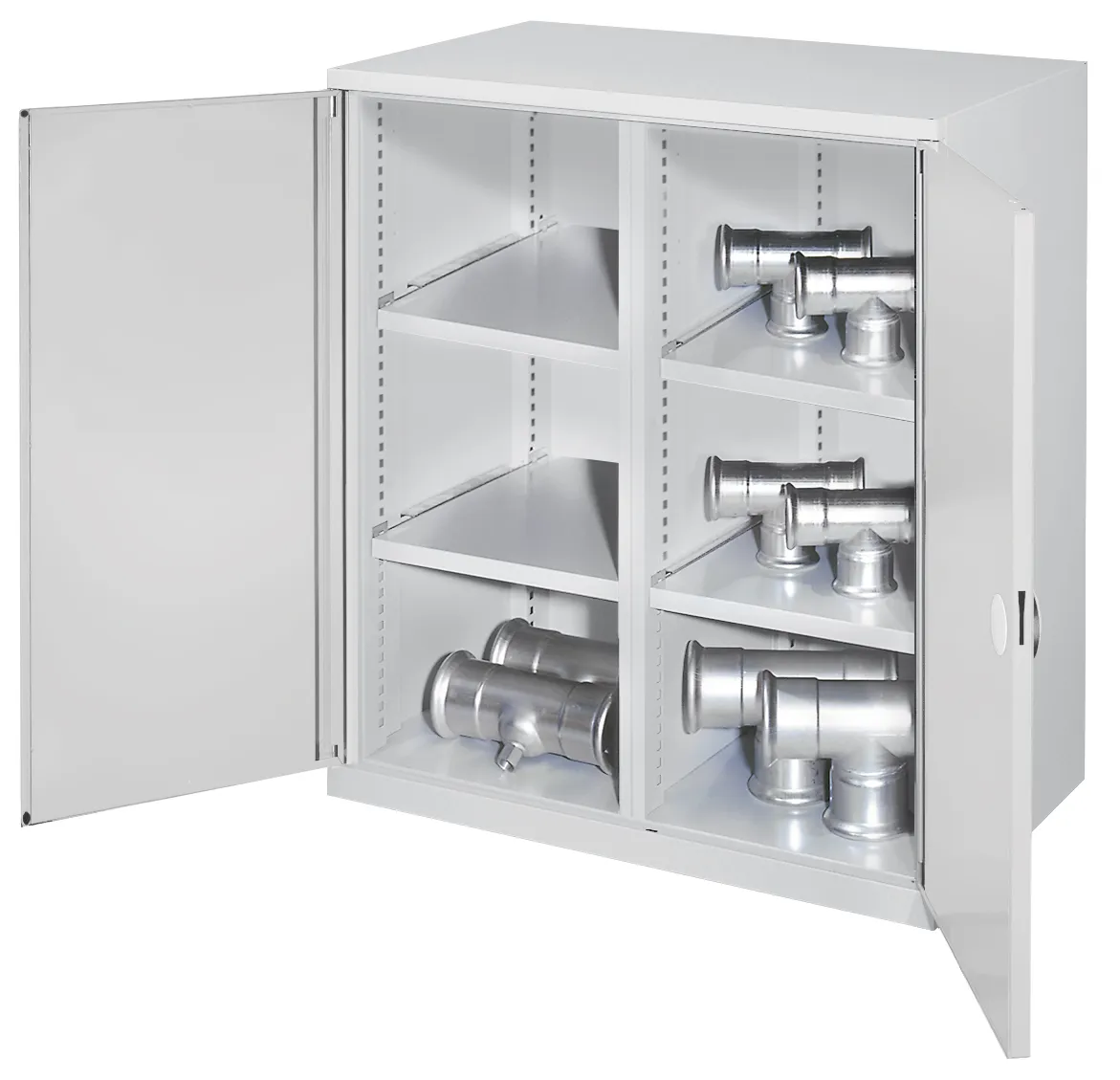 Der Schwerlast-Beistellschrank Modell 75 von Kappes Systeme GmbH bietet robuste Lagerung mit 1,65 Tonnen Kapazit?t, verstellbaren Fachb?den und sicherem Zylinderschloss.