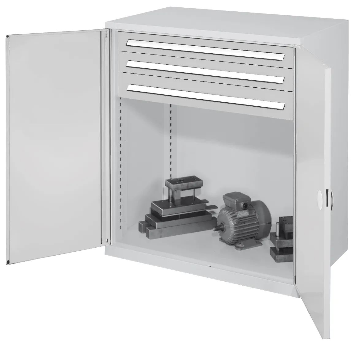 Der Schwerlast-Beistellschrank Modell 65 von Kappes Systeme GmbH bietet robuste Lagerung mit 1,65 t Tragkraft, verstellbaren Fachb?den und sicherem Zylinderschloss.