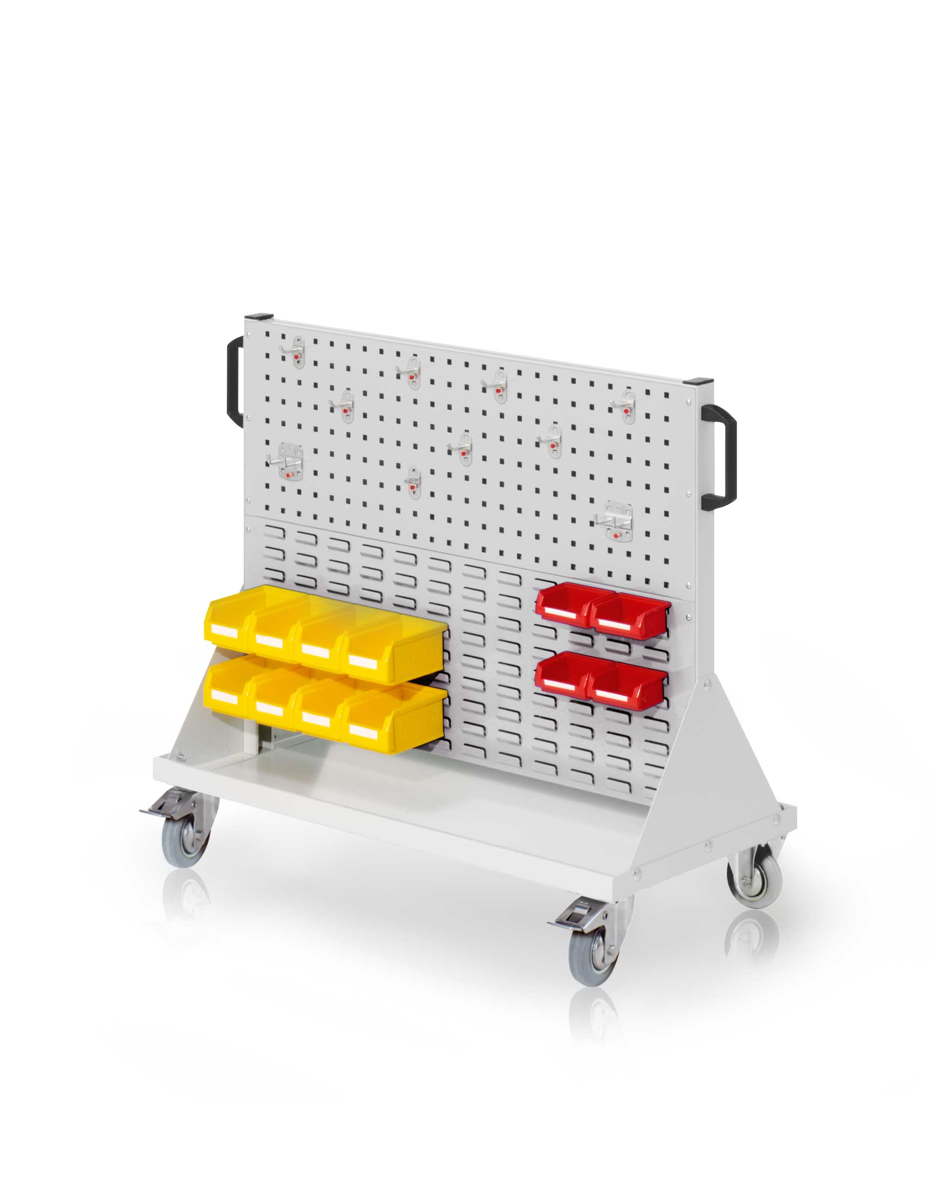 Das RasterMobil Gr. 2 von Kappes Systeme in RAL 7035 ist ein flexibles, robustes Werkzeuglager mit ergonomischen Handgriffen und vielseitigen Aufbewahrungsmöglichkeiten.