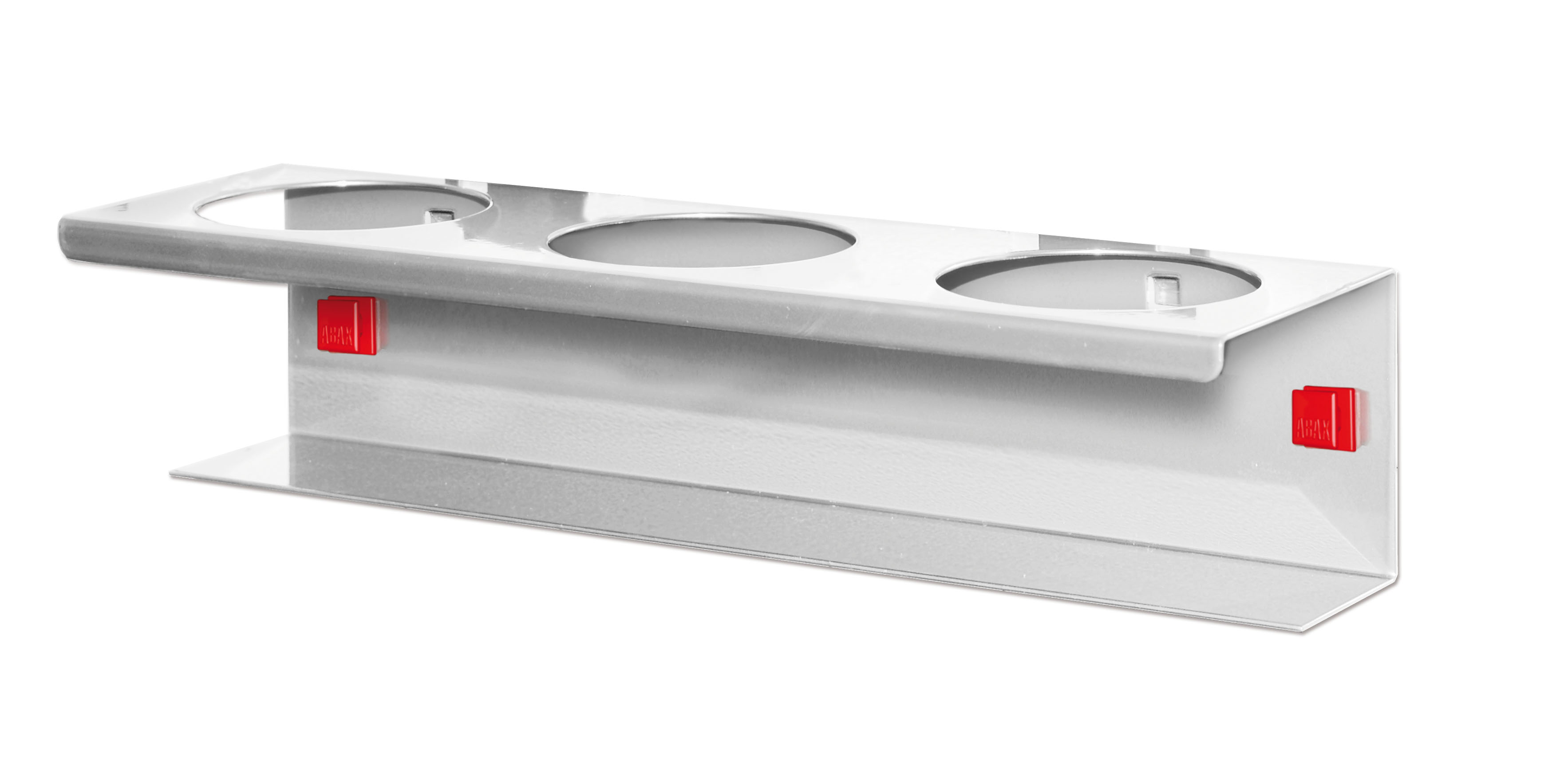 ABAX® Runddosenhalter, 3-fach, Ø 70 mm, B 300 mm, alufarben. Nahtlose Integration mit ®RasterPlan für flexible, werkzeuglose Montage und sichere Befestigung.