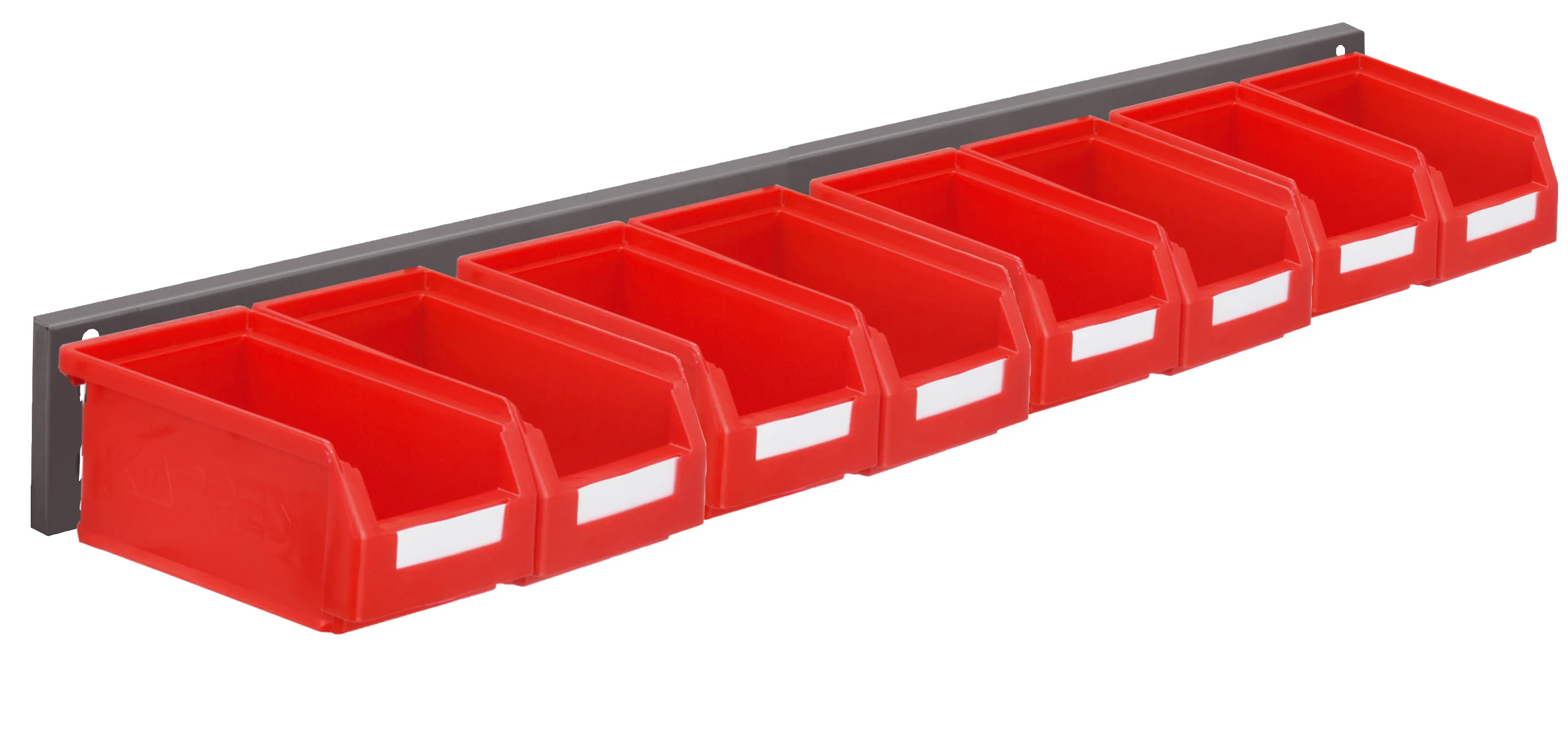 Das RasterPlan Wandschiene Schlitzplatte Set 5 von Kappes Systeme GmbH bietet mit 8 Lagersichtk?sten eine effiziente Lagerl?sung in RAL 7016, 920x100 mm.