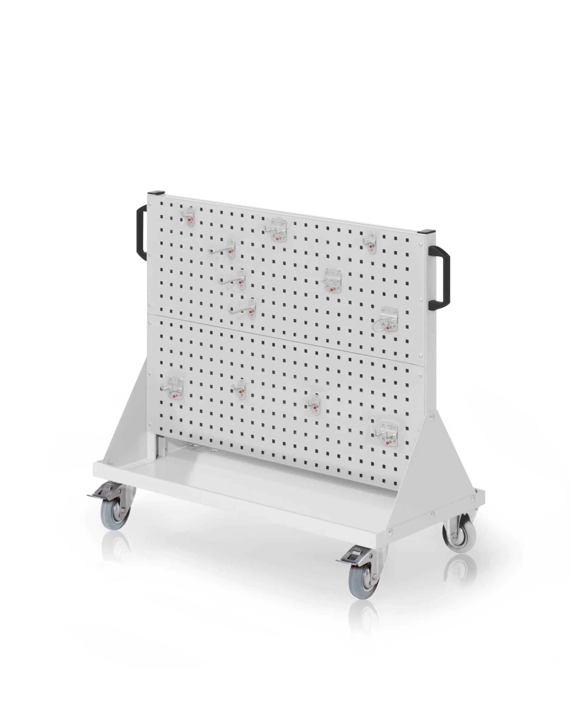 Das RasterMobil Gr. 2 von Kappes Systeme: Mobiles, lichtgraues Lager mit 12-teiligem Werkzeughalter, modular und ergonomisch, ideal f?r flexible Werkstattorganisation.