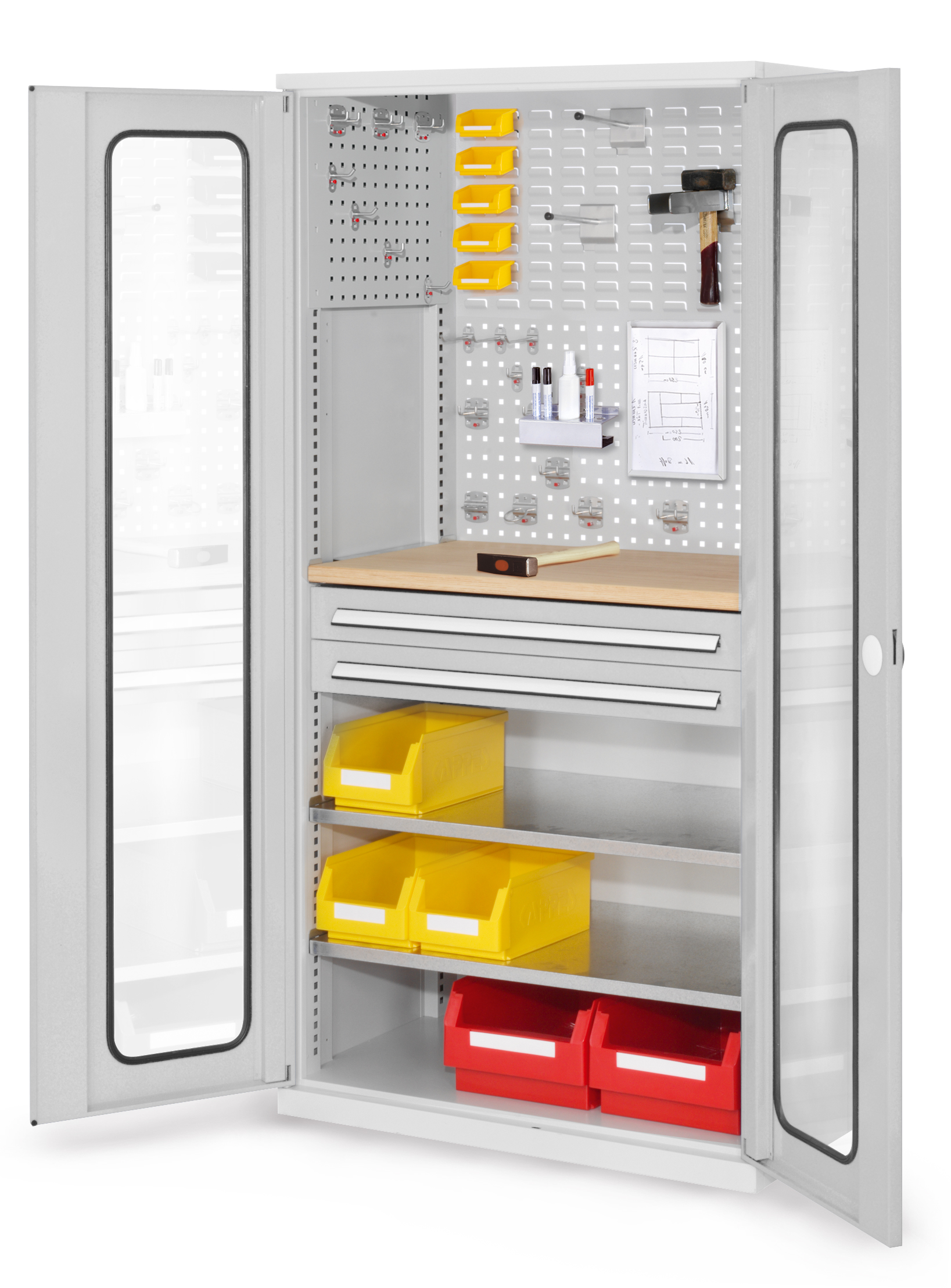 Der RasterPlan Schubladenschrank Modell 34 von Kappes Systeme bietet robuste Stahlkonstruktion und flexible Lagerlösungen für Werkzeuge, mit sicherem Zylinderschloss.