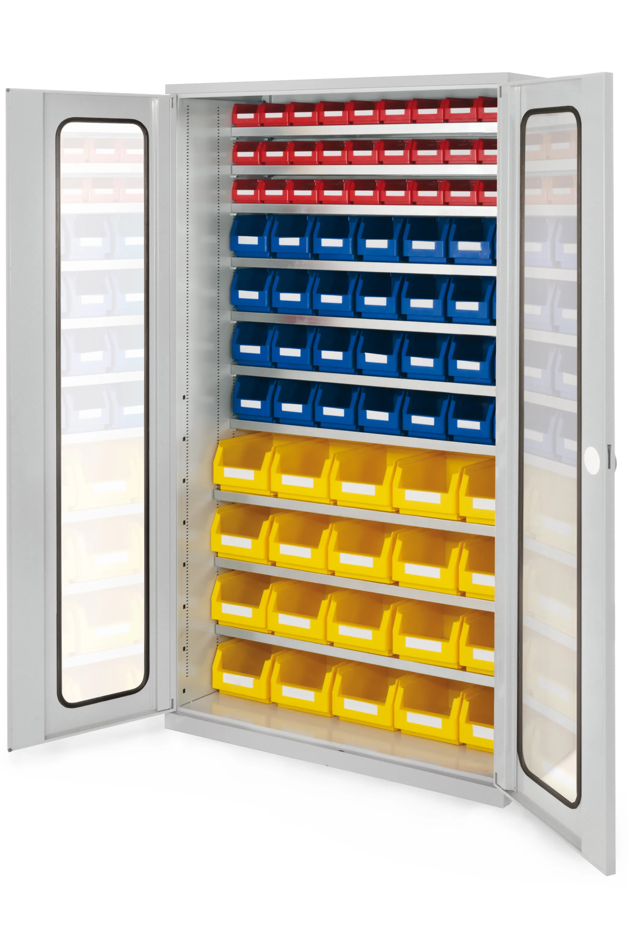 Gro?raumschrank Modell 11 von Kappes Systeme: Robuster Stahlschrank mit Sichtfenstert?ren, flexiblen Schubladen und Fachb?den, ideal f?r industrielle Anwendungen.