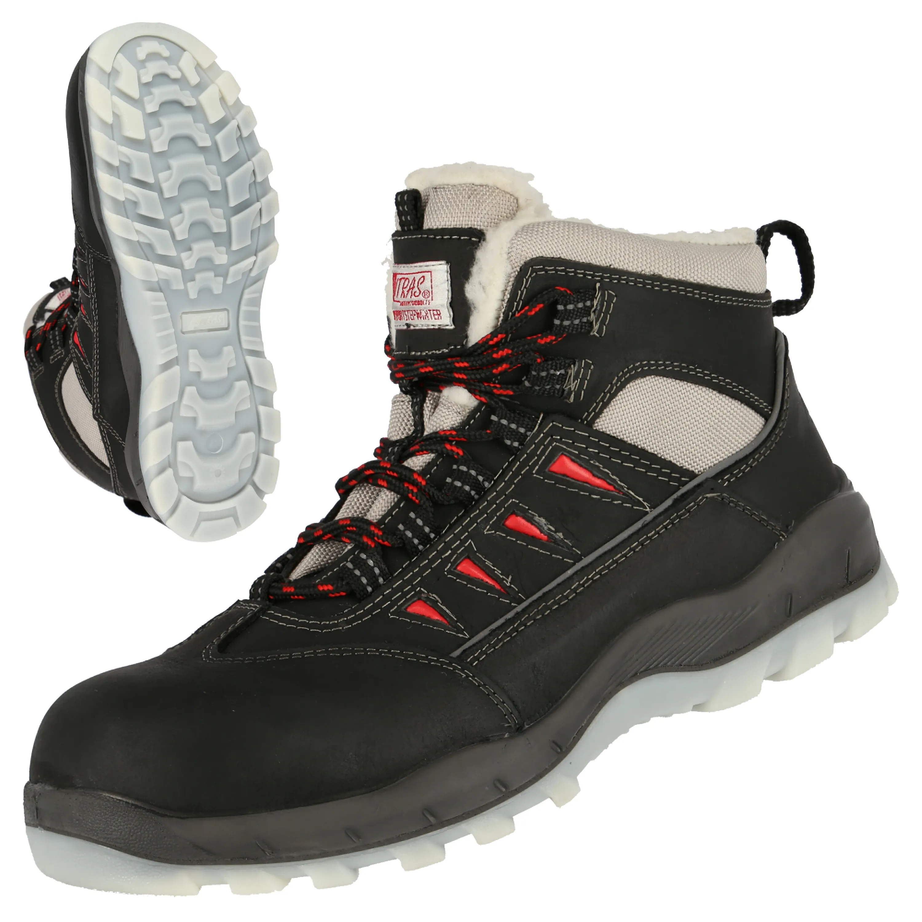 Der NITRAS SPORT STEP MID W ist ein schwarzer, halbhoher Sicherheitswinterstiefel aus Vollleder mit Fiberglas-Zehenkappe und rutschfester Sohle. Ideal f?r kalte Bedingungen.