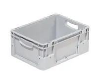 Grauer Bekuplast-Behälter (400x300x180 mm) aus robustem PP-C, ideal für Lagerung und Transport. Geschlossene Seiten, 15 l Volumen, sicherer Griff.