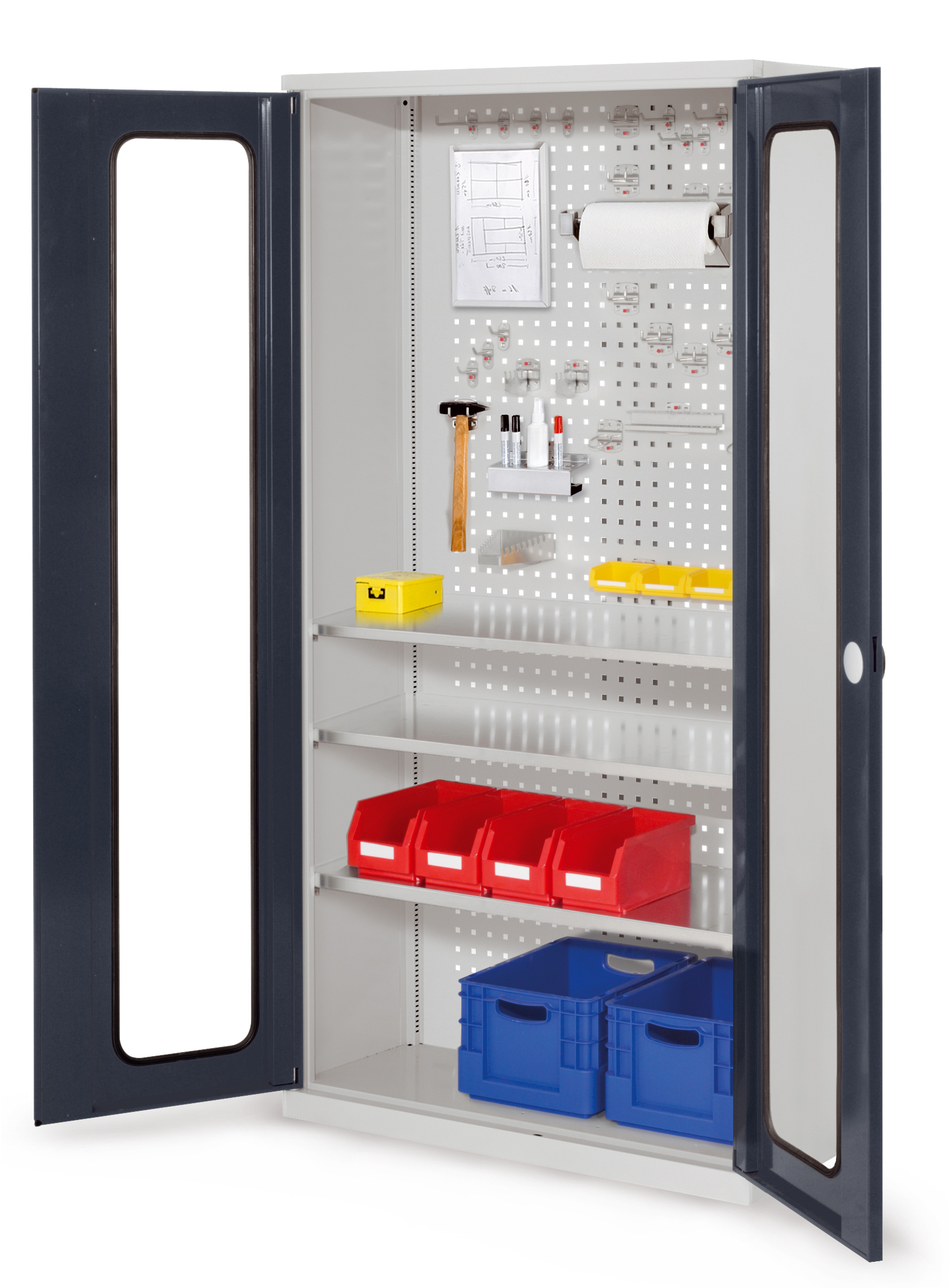 Der ®RasterPlan Werkzeugschrank Modell 6 410 von Kappes Systeme GmbH bietet sichere Aufbewahrung mit verstellbaren Böden und Sichtfenstertüren für schnellen Überblick.