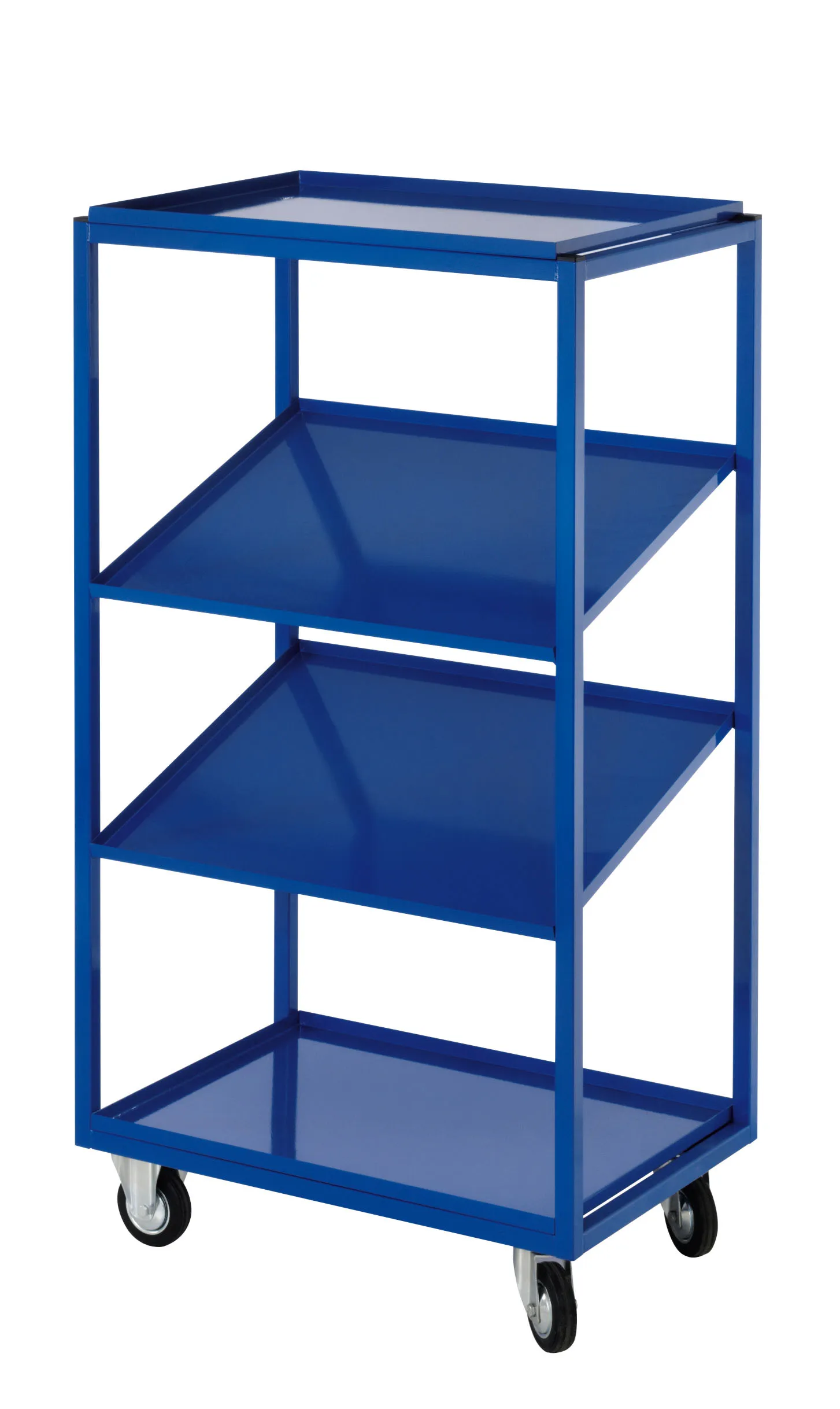 Der Beistell- und Kommissionierwagen RAL5010, Modell 20 von Kappes Systeme GmbH, bietet robuste Bauweise, anpassbare Fachb?den und hohe Mobilit?t f?r effiziente Logistik.