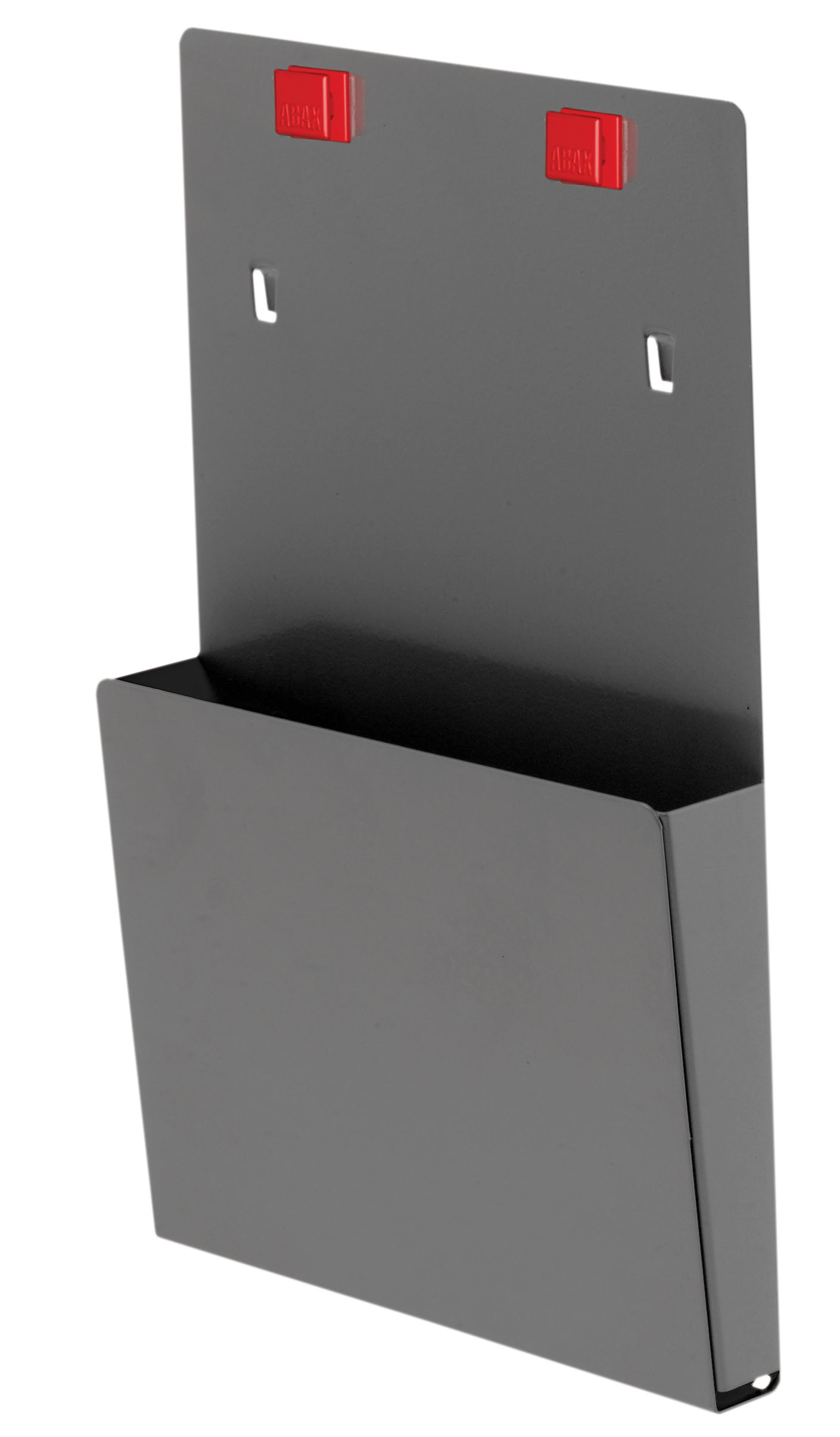 Der ABAX® Prospekthalter DIN A5 in Anthrazitgrau bietet eine werkzeuglose, flexible Integration mit ®RasterPlan Werkzeughaltern für effiziente Organisation.