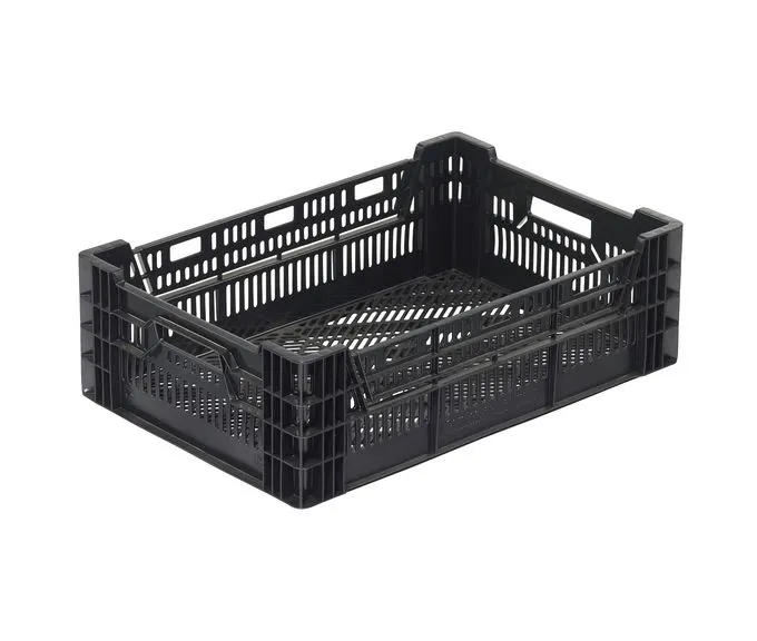 Die durchbrochene Transportkiste BE-TULIP von Beekenkamp (600x400x190 mm) bietet 36 Liter Volumen, optimale Belüftung und leichtes Handling dank offener Griffe.