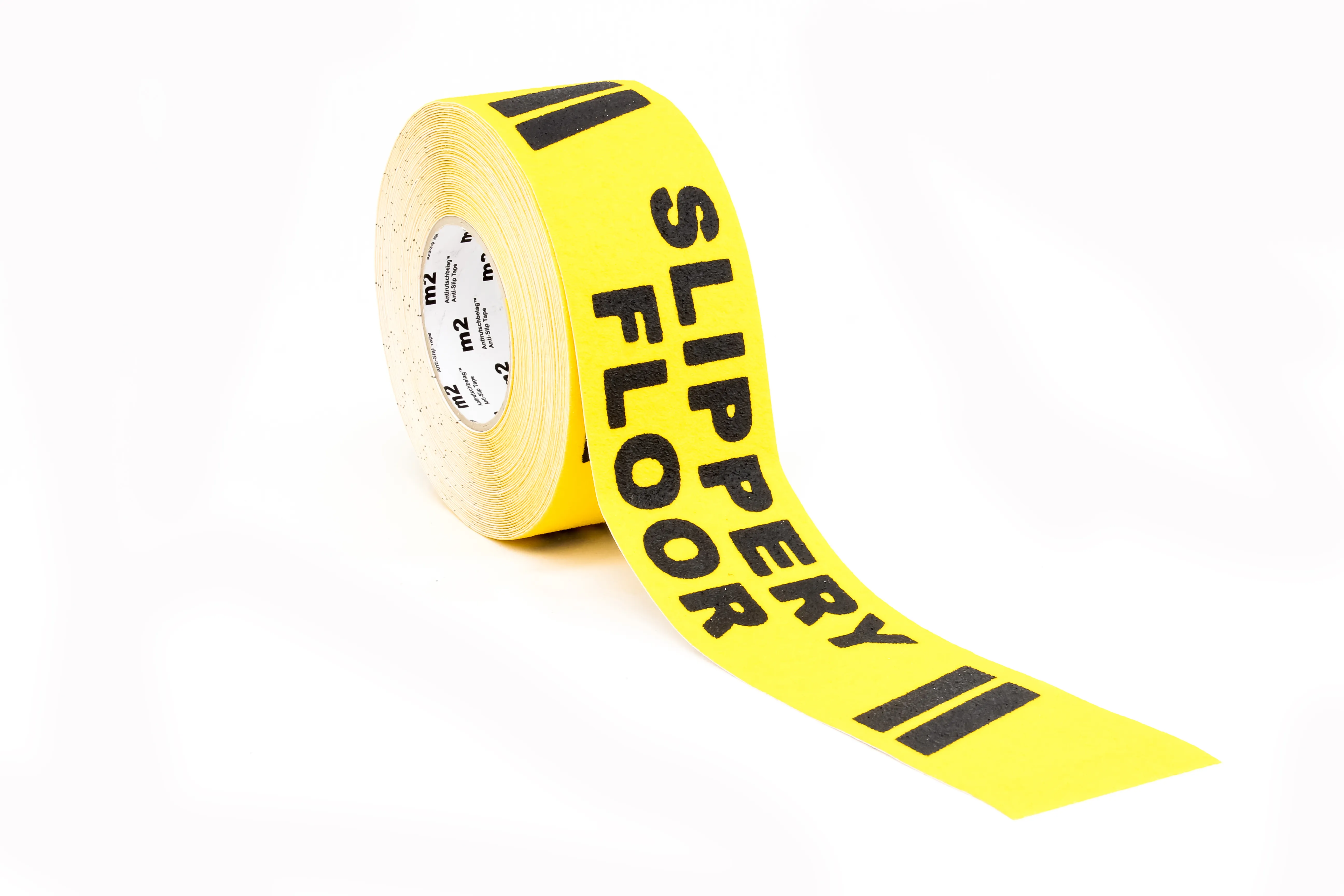 Antirutschbelag von Mehlhose: Schwarz/gelbe Warnmarkierung mit "Slippery Floor"-Text, R13 Rutschhemmung, langlebig, selbstklebend, für Innen- und Außenbereiche.