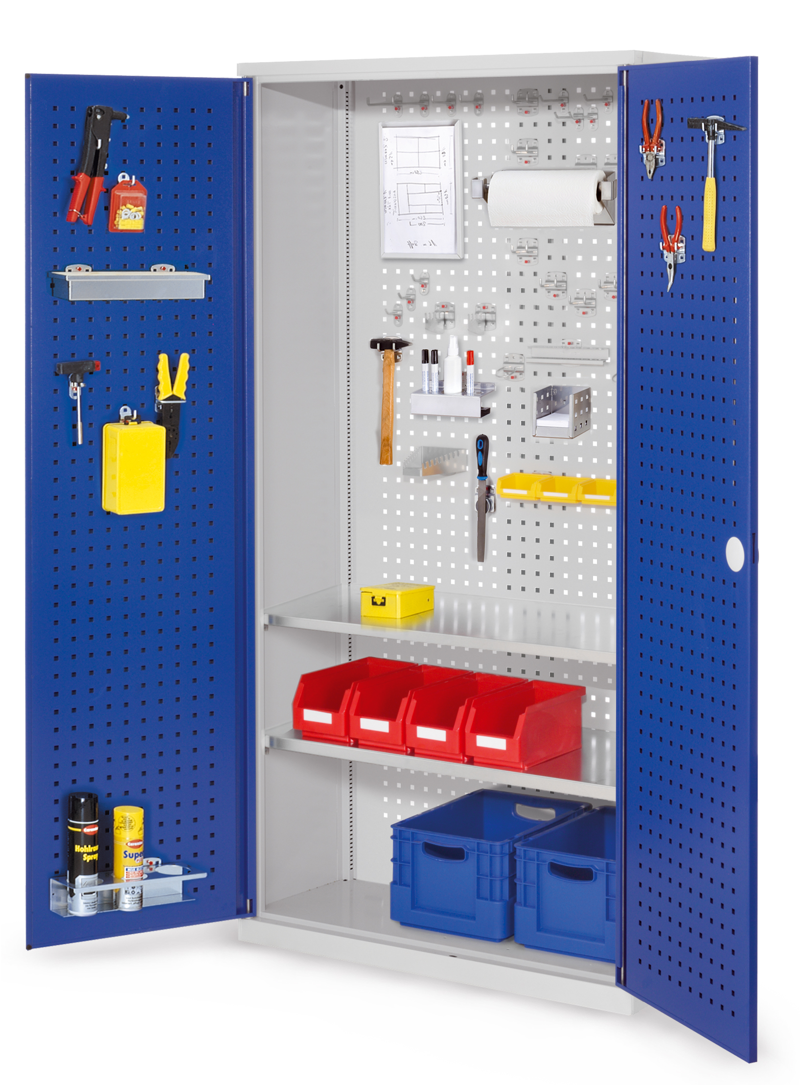 Der ®RasterPlan Werkzeugschrank Modell 5 410 von Kappes Systeme GmbH bietet sichere, flexible Aufbewahrung mit robustem Design und verstärkten Türen in RAL 7035/5010.