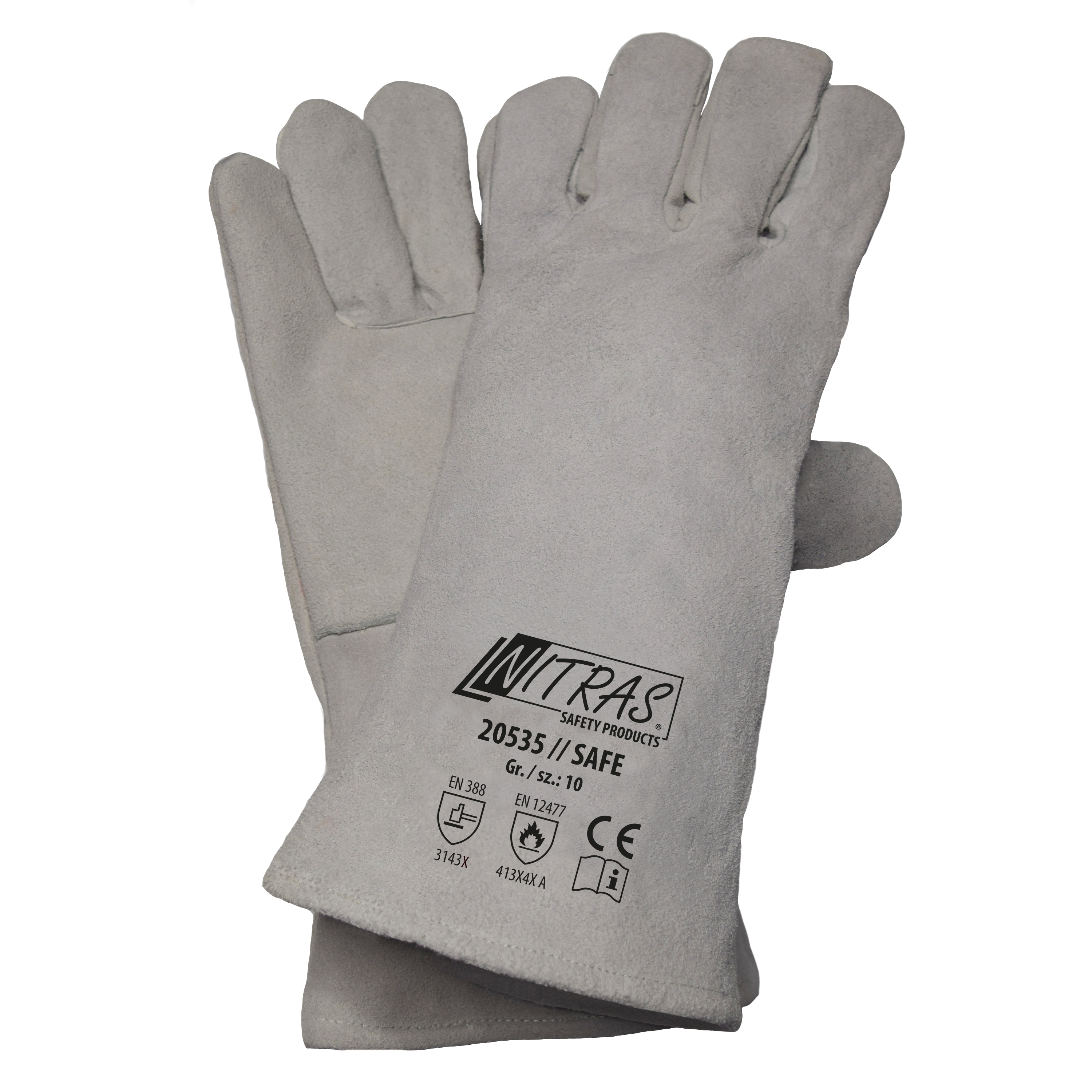 NITRAS SAFE, 5-Finger-Schweißerhandschuhe, grau, EN 388, EN 12477