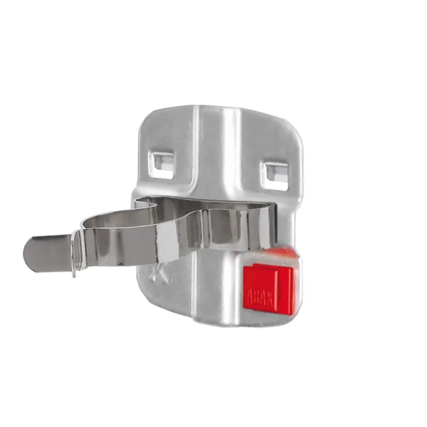 Produktbild der ABAX® Werkzeugklemme: Alufarbene Klemme mit 32 mm Grundplatte, werkzeuglose Montage, kompatibel mit ®RasterPlan, für flexible Werkzeugorganisation.