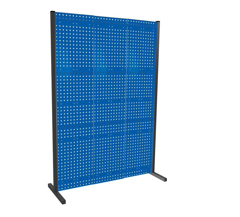 Das ®RasterPlan Trennwand Einzelfeld von Kappes Systeme: Flexibler Sichtschutz mit drei Lochplatten, ideal für individuelle Raumlösungen. Maße: 1500x2000 mm, RAL 5010.