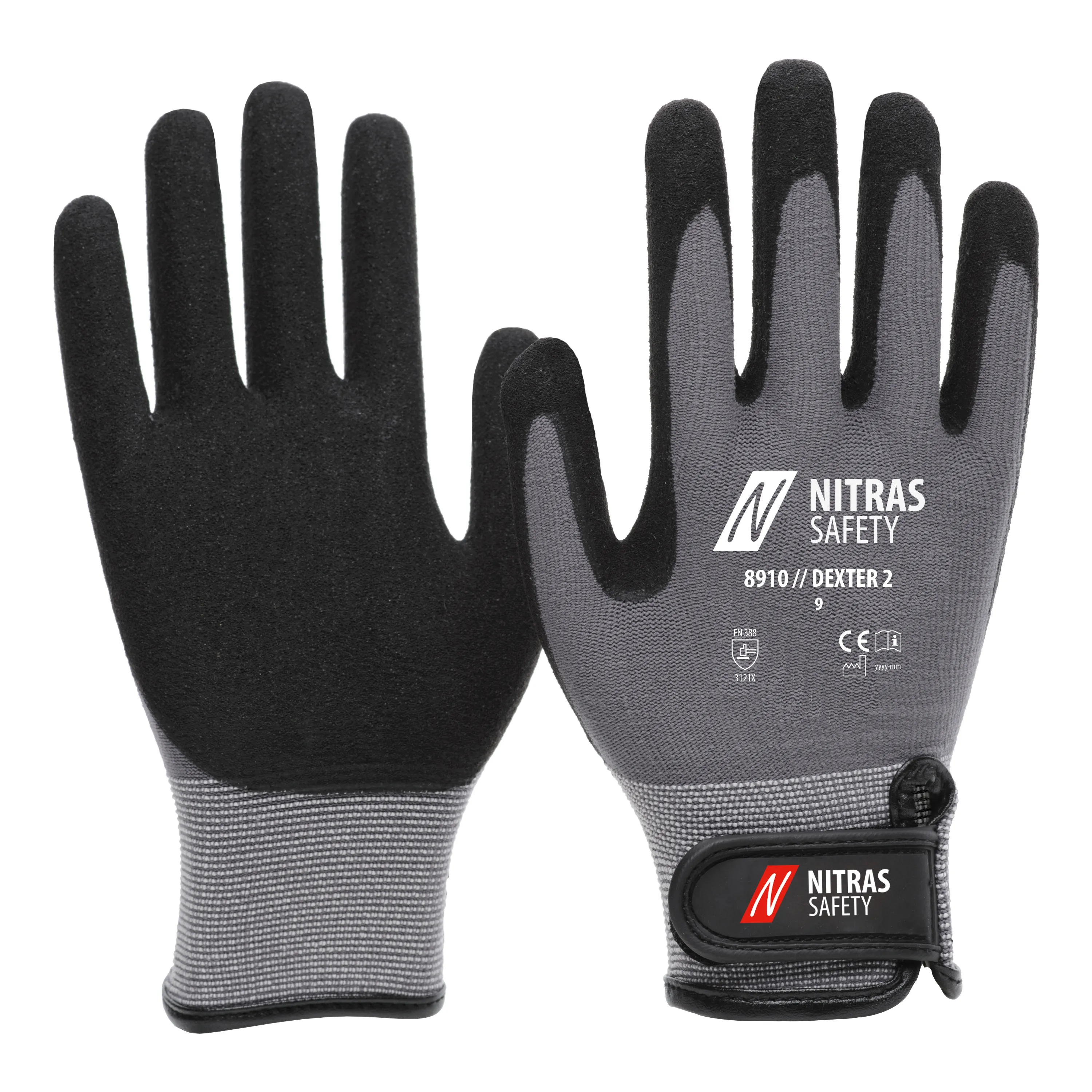NITRAS DEXTER 2 Mechanikerhandschuhe bieten optimalen Schutz und Komfort mit grauem Stretch-Gewebe und schwarzem Latexschaum f?r perfekten Grip und Tastgef?hl.