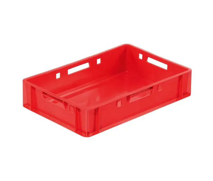 Euro-Fleischbehälter E1 von Bekuplast, 600x400x125 mm, aus robustem HDPE, ideal für hygienische Lagerung und Transport von Fleisch und Wurst, in Rot.