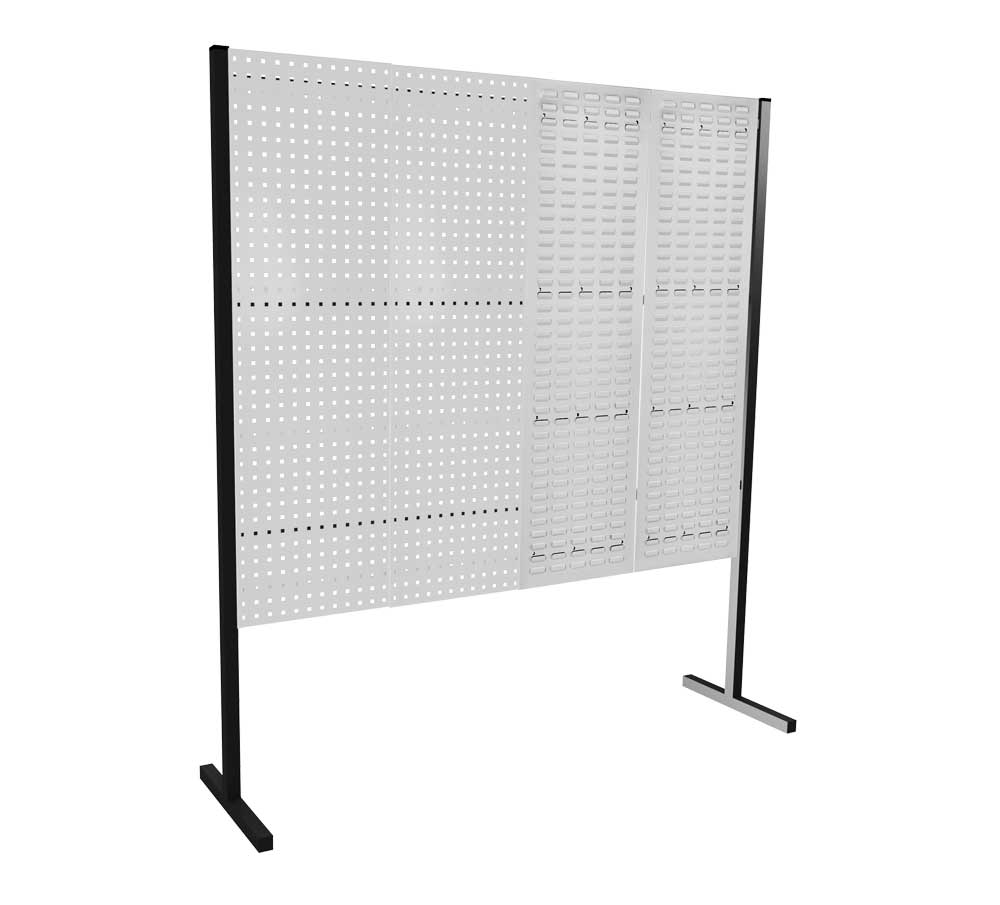 Das ®RasterPlan Trennwandsystem von Kappes: Flexibles Einzelfeld (L2000 mm x H1500 mm, RAL 7035) mit Loch- und Schlitzplatten für individuelle Arbeitsbereichsgestaltung.