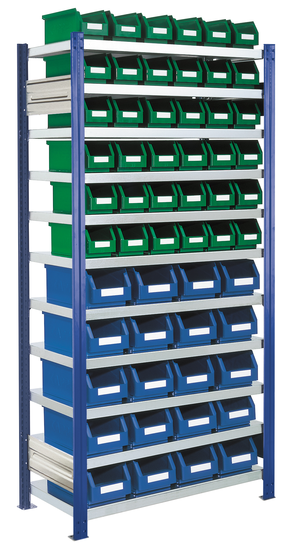 Das ®RasterPlan Steckregal von Kappes Systeme GmbH bietet mit 56 Lagersichtkästen und robuster Bauweise eine flexible und sichere Lagerlösung für industrielle Anwendungen.