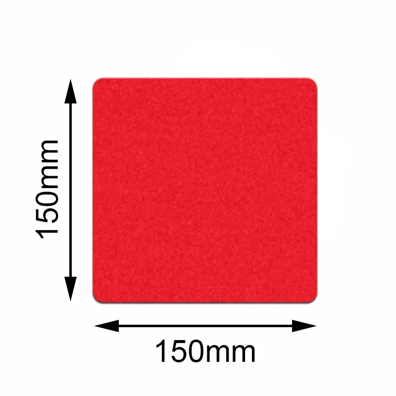 Produktbild des Bodenmarkierers Safety Rot von Mehlhose: Quadratisch, 150x150mm, robust, selbstklebend, rutschhemmend, ideal f?r Sicherheitsmarkierungen.