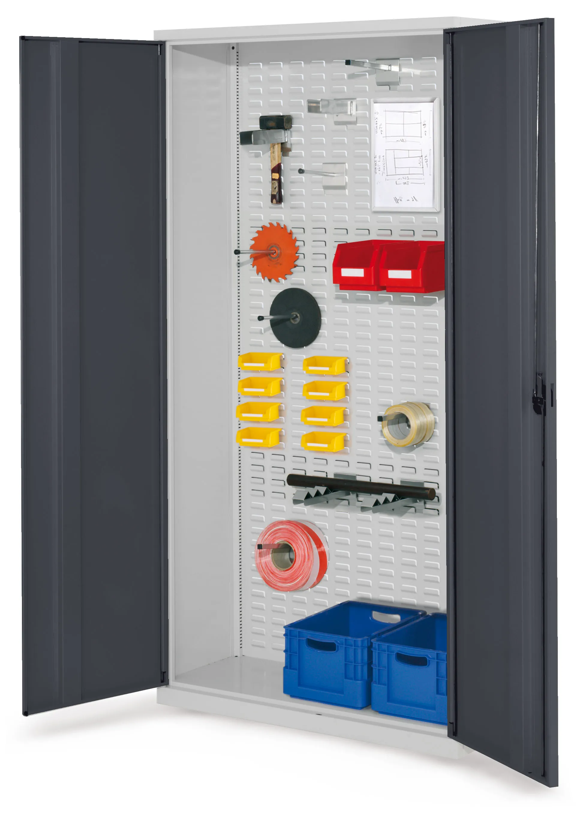 Der RasterPlan Werkst?ckschrank von Kappes Systeme bietet sichere Werkzeugaufbewahrung mit flexibler Halterung, robustem Stahlbau und dreiriegeligem Schloss.