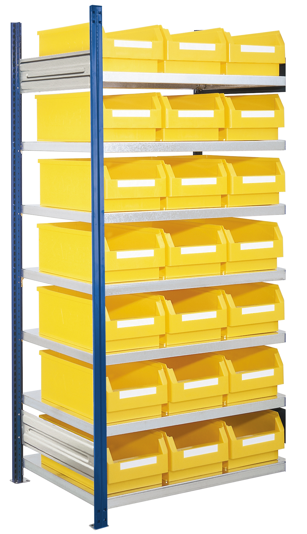 Das ®RasterPlan Steckregal Modell 15 von Kappes Systeme: Effiziente Lagerung mit 21 Sichtkästen, modular erweiterbar, robust und sicher für industrielle Umgebungen.
