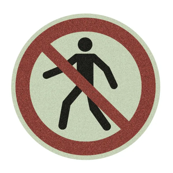 Nachleuchtender Antirutschbelag "Fu?g?nger verboten" von Mehlhose: 400mm Durchmesser, R13 Rutschhemmung, langlebig, selbstklebend, ideal f?r stark frequentierte Bereiche.