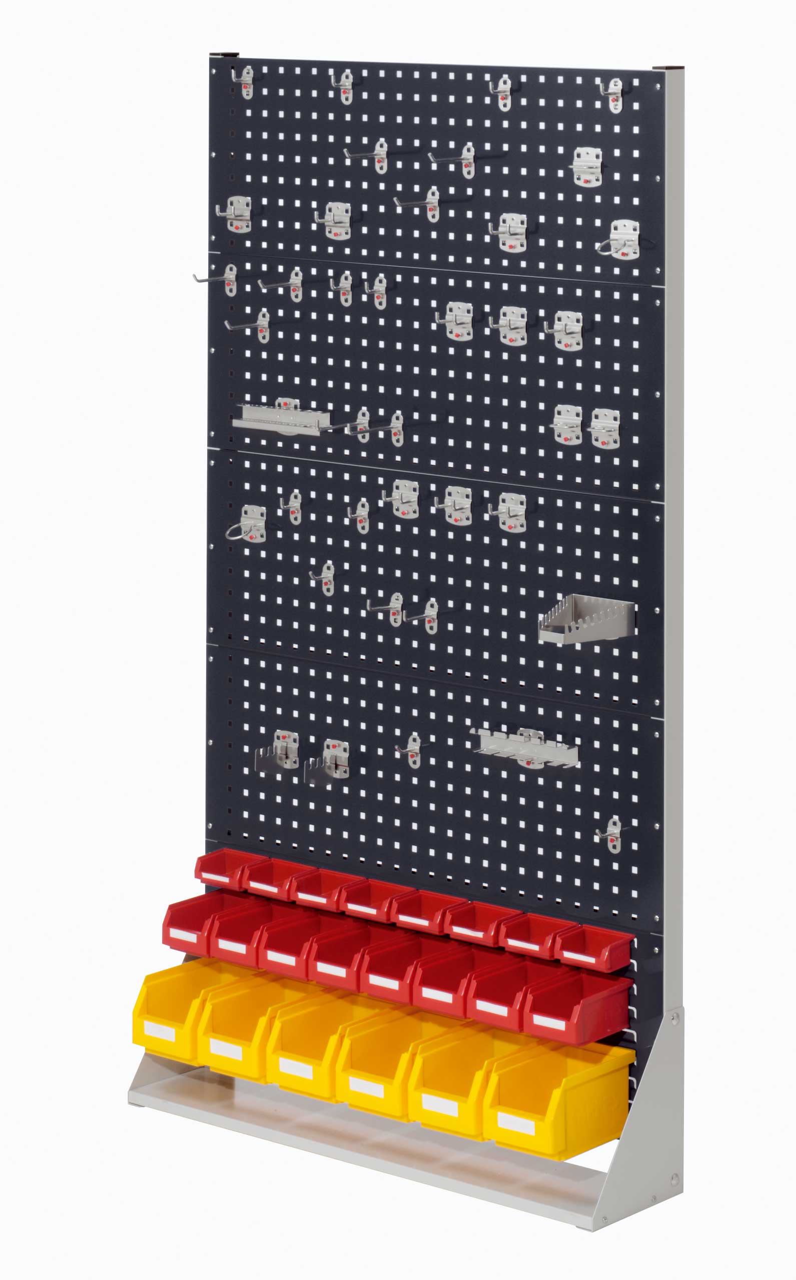 Die einseitige ®RasterPlan Stellwand Gr.5 von Kappes Systeme GmbH organisiert Werkzeuge effizient. Maße: H1790 x B1000 x T240 mm, RAL 7035/7016.