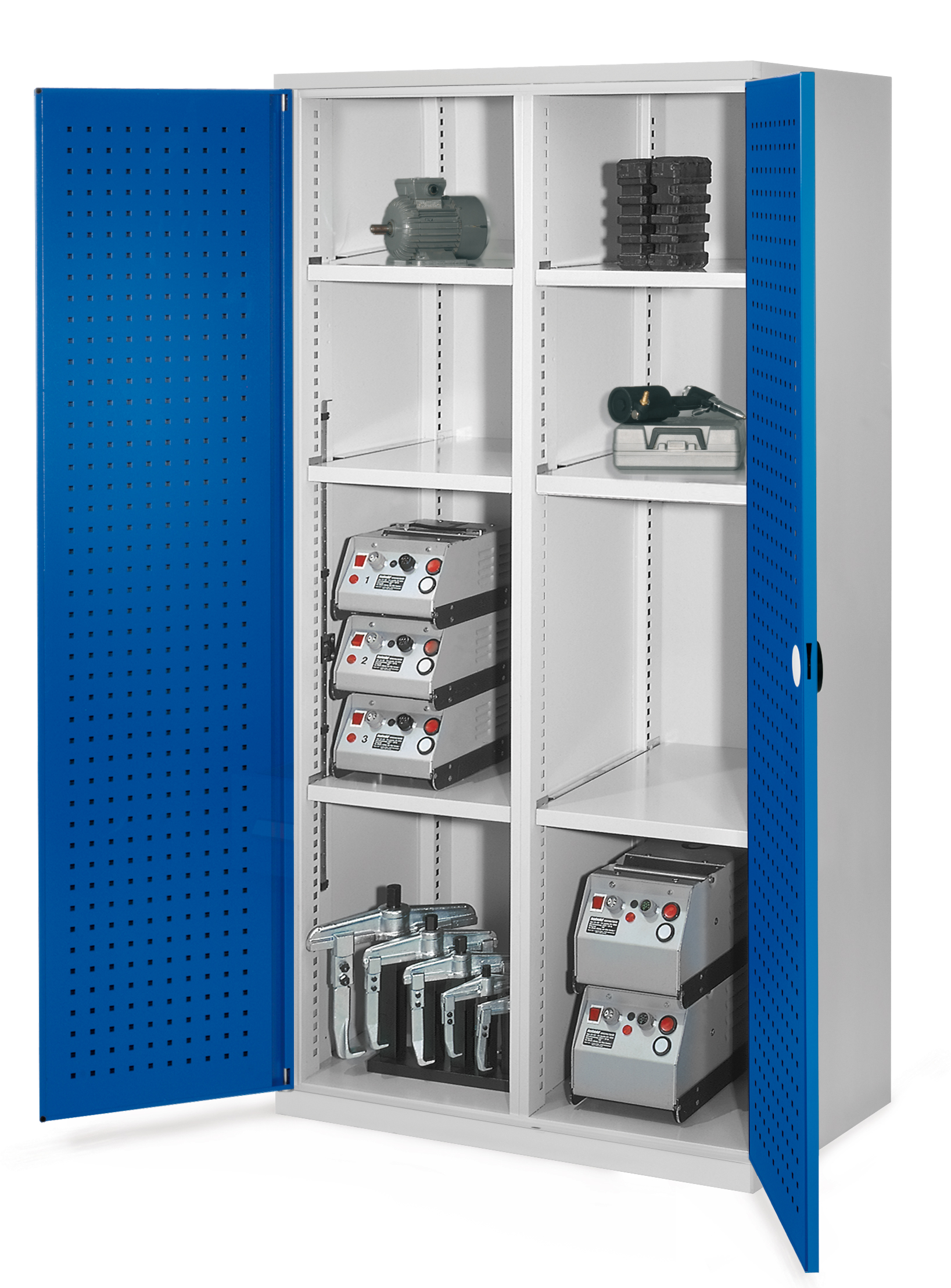 Schwerlastschrank von Kappes Systeme GmbH: Robuste Stahlkonstruktion mit Mitteltrennwand, ideal für schwere Werkzeuge. Flexibel, sicher und industrietauglich.