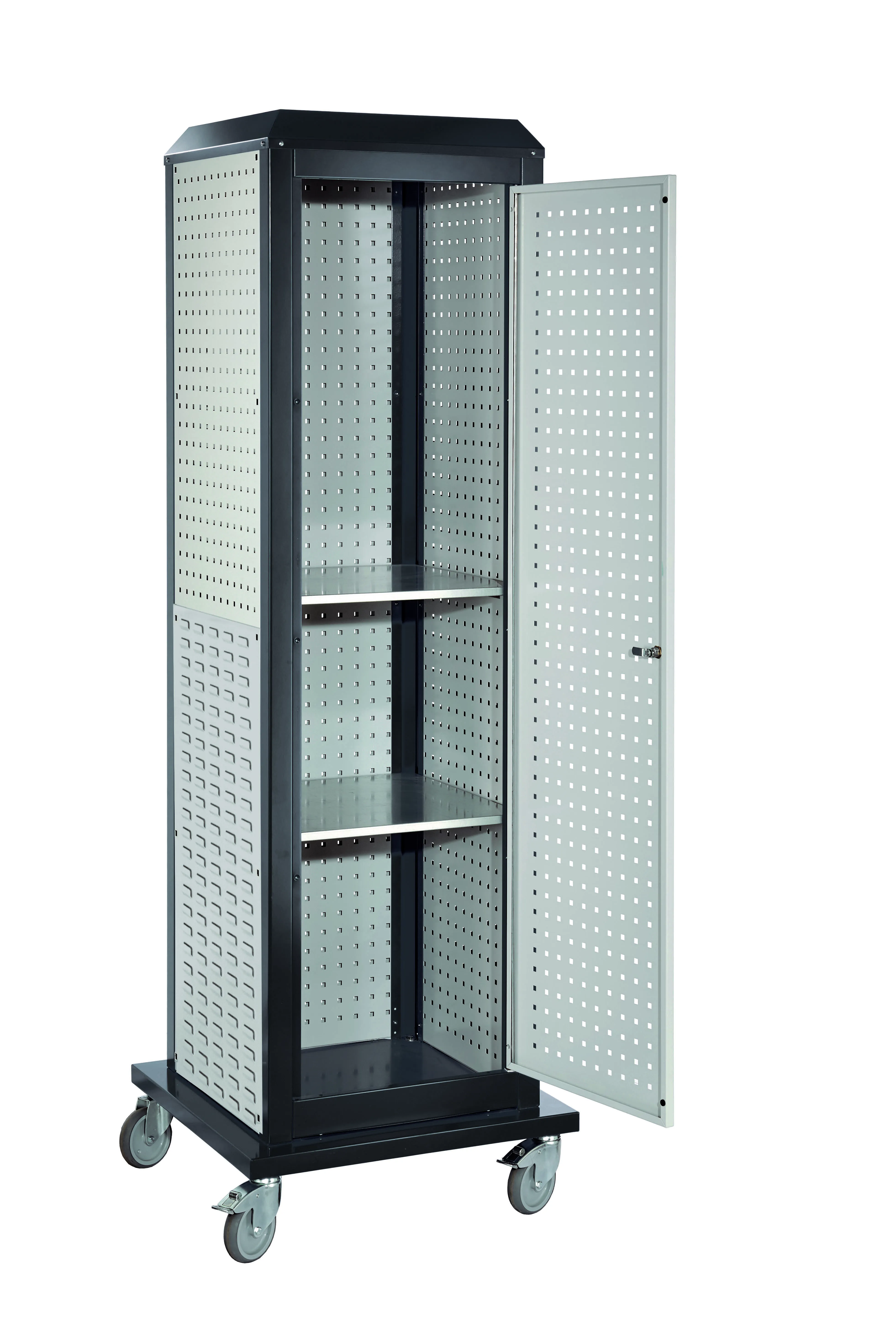 Der RasterPlan ToolTower Groß Mod 36 Mobil von Kappes Systeme GmbH ist ein flexibler, robuster Werkzeugwagen mit anpassbaren Lochplatten und mobiler Nutzungsmöglichkeit.