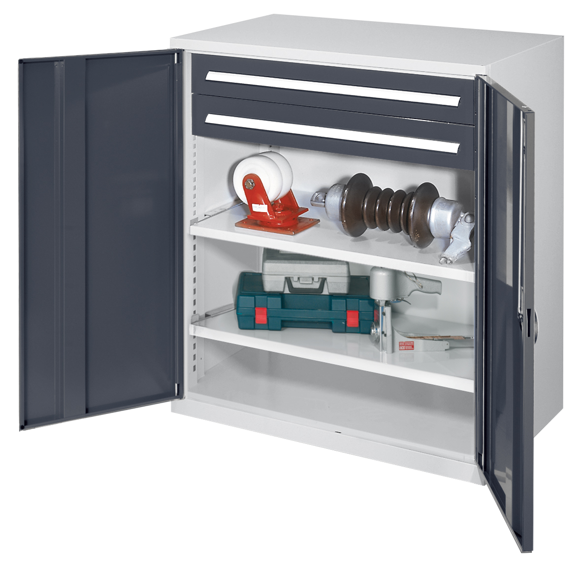 Produktbild zeigt den Schwerlast-Beistellschrank Modell 63 von Kappes Systeme GmbH, robust und sicher, ideal für Werkzeuge und schwere Teile in industriellen Umgebungen.