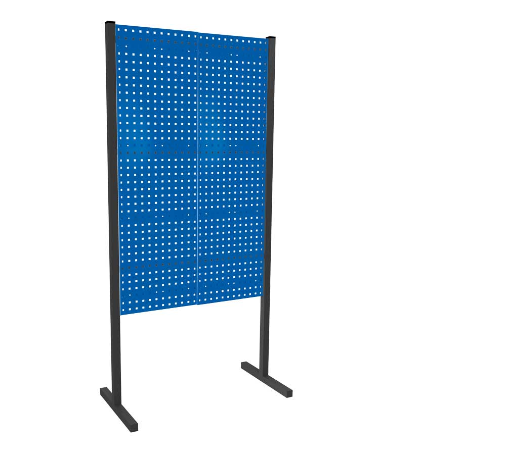 Das ®RasterPlan Trennwand Einzelfeld von Kappes Systeme GmbH, 1000x1500 mm, RAL 5010, mit 2 Lochplatten, bietet flexible und ästhetische Raumtrennungslösungen.