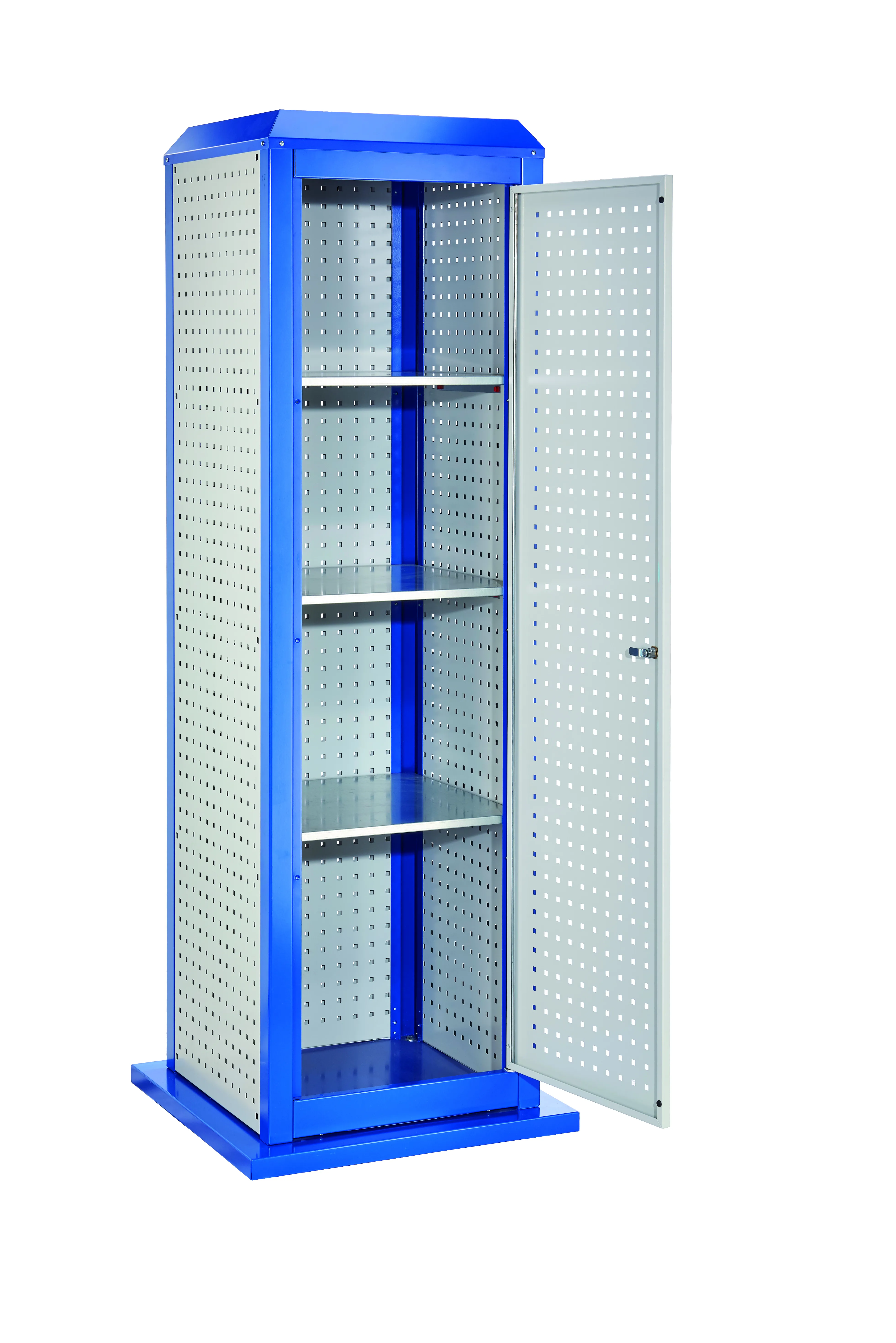 Der ?RasterPlan ToolTower Modell 6 bietet eine robuste, anpassbare L?sung zur Werkzeuglagerung mit flexiblen Lochplatten und Fachb?den, ideal f?r industrielle Anwendungen.