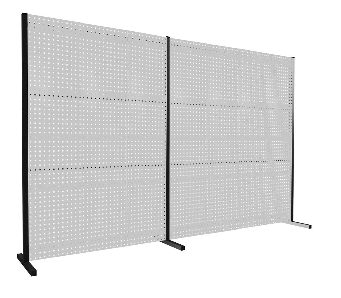 Das ®RasterPlan Trennwandsystem von Kappes Systeme GmbH bietet flexible Raumaufteilung mit 7 Lochplatten in RAL 7035, ideal für Werkstätten und Produktionshallen.