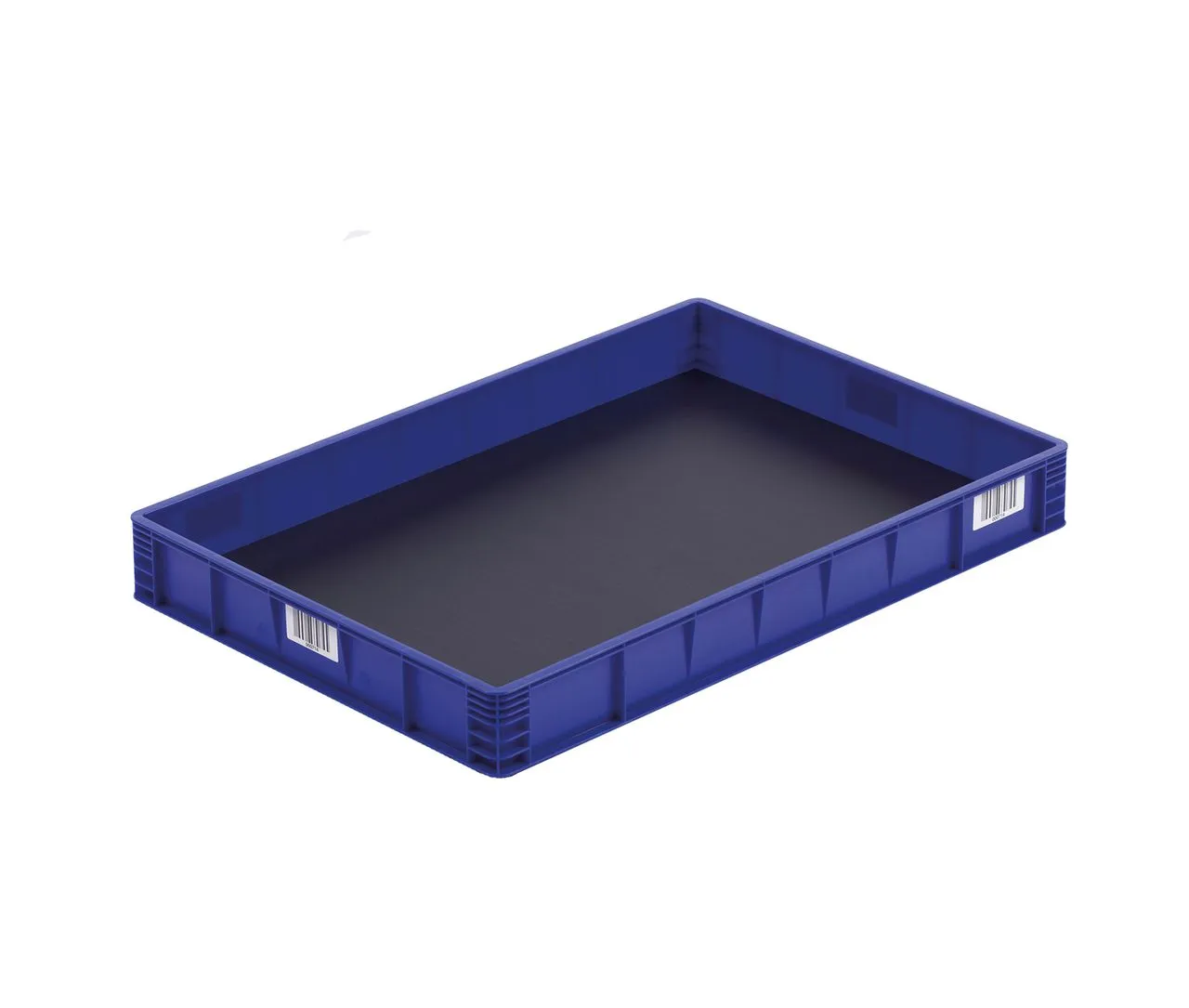Blaues Bekuplast Tray (628x428x78 mm) mit robustem Design, geschlossenen Seiten und Boden f?r sicheren Transport. Nicht auf Lager. Gewicht: 2600 g.