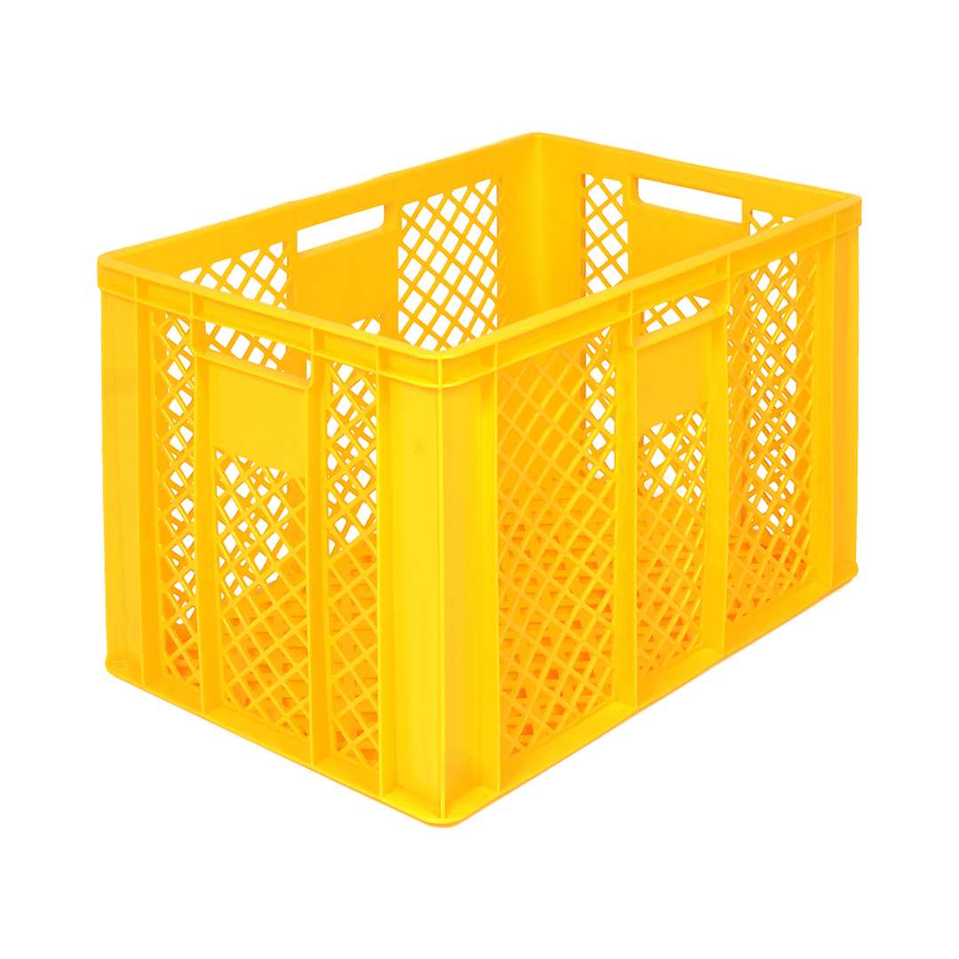 Entdecken Sie den gelben Transportkorb 600x400x410 mm – ideal für Brot- und Backwaren. Robust, stapelbar und mit optimaler Belüftung für frische Produkte!