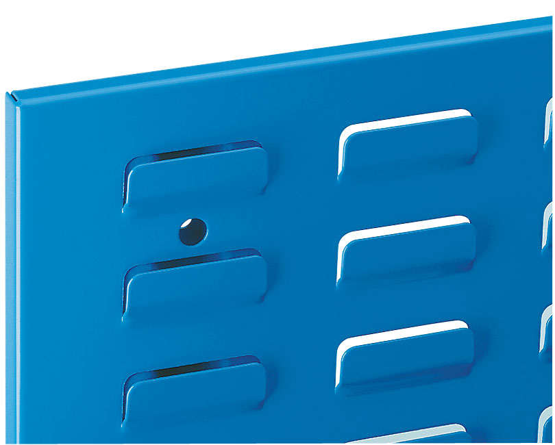 Die himmelblaue ®RasterPlan Schlitzplatte (450x2000 mm) bietet flexible Ordnungslösungen mit robustem Stahl und vielseitigen Einsatzmöglichkeiten für Werkstätten.