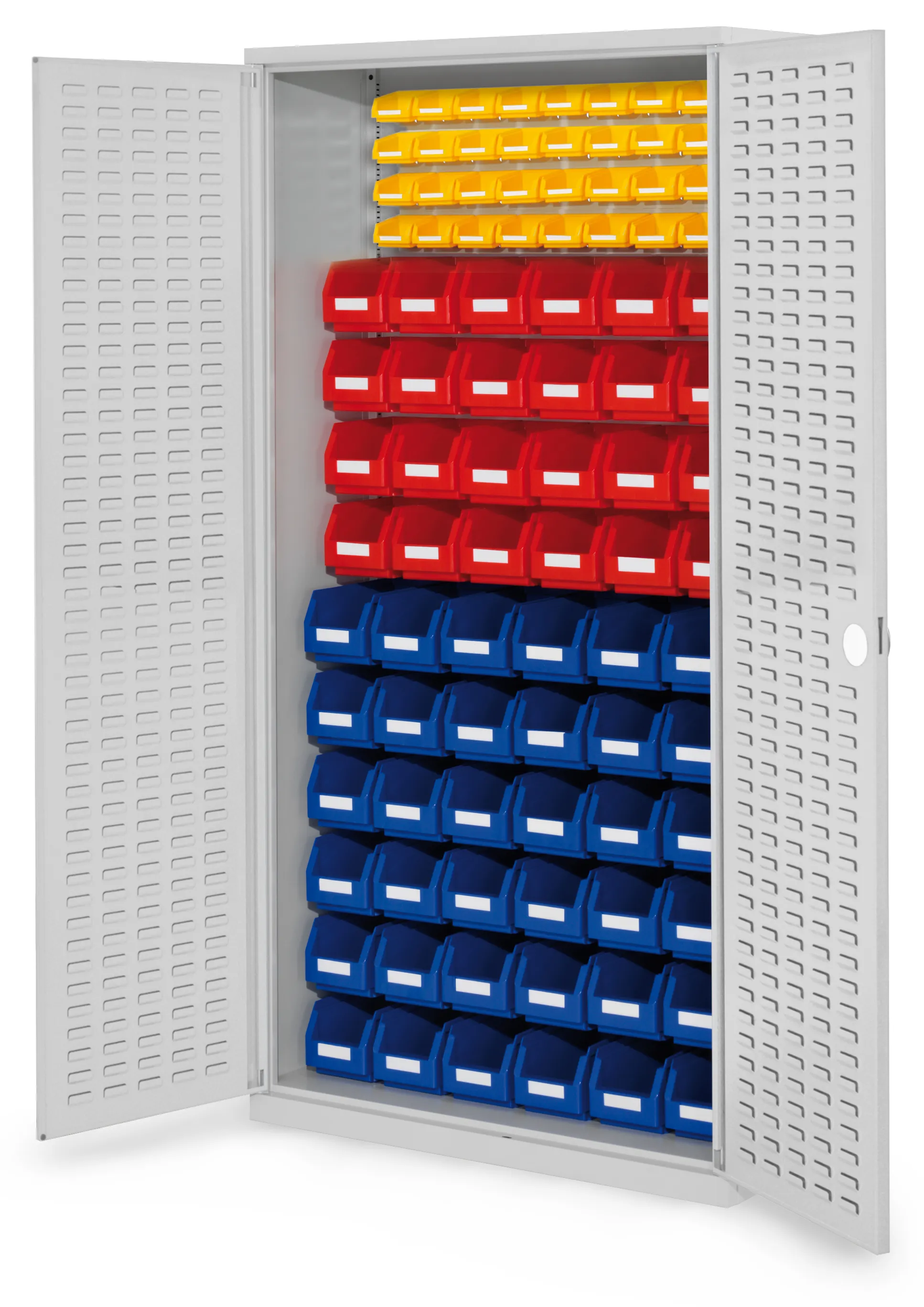 Der RasterPlan Schlitzplattenschrank von Kappes Systeme GmbH bietet mit seinen verst?rkten T?ren und Lagersichtk?sten eine effiziente Kleinteillagerung.