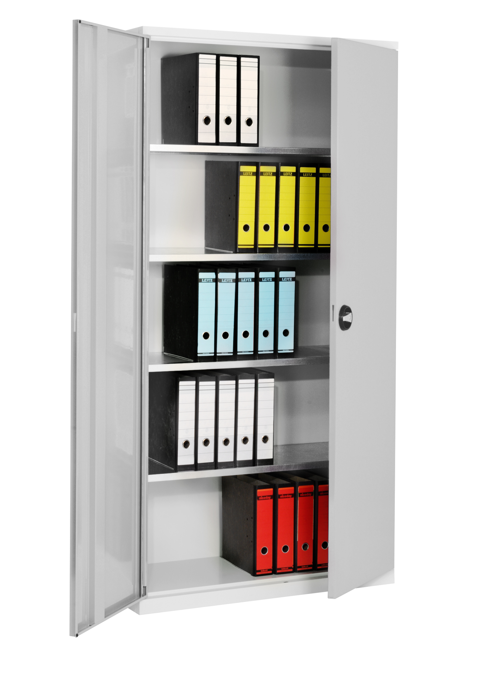 Systemschrank Serie 400 von Kappes: Robuste Stahlkonstruktion mit Vollblechtüren, verstellbaren Fachböden und Sicherheits-Zylinderschloss, ideal für Profis.