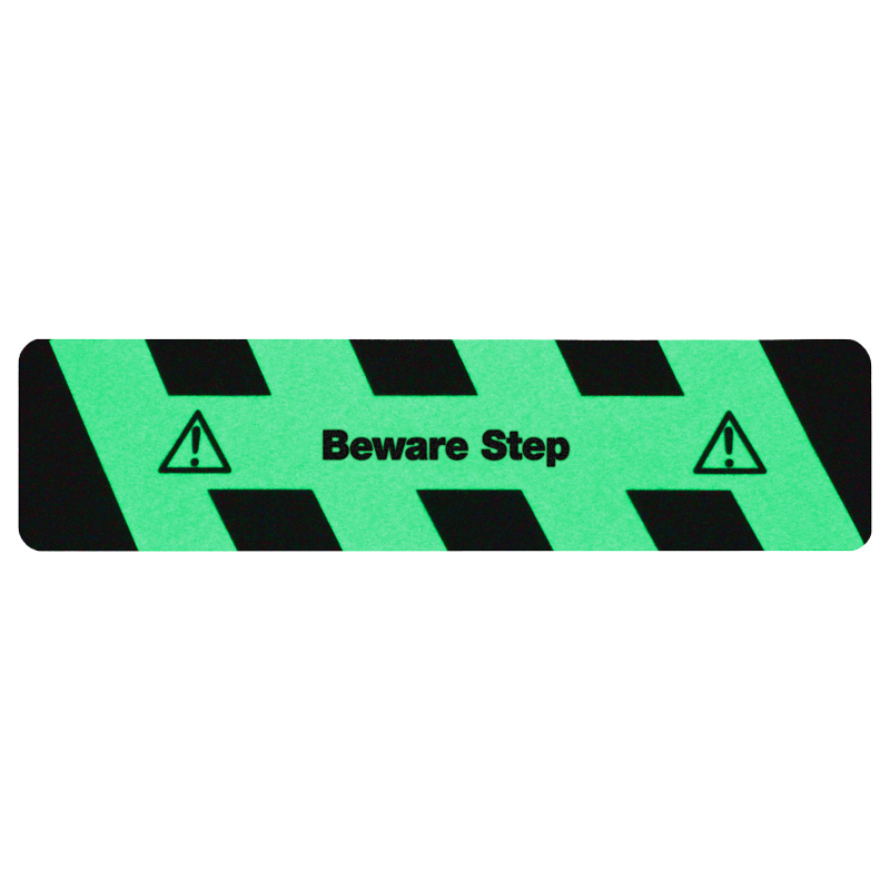 m2-Antirutschbelag Nachleuchtend SG mit Text "Beware Step" Streifen 150x610mm