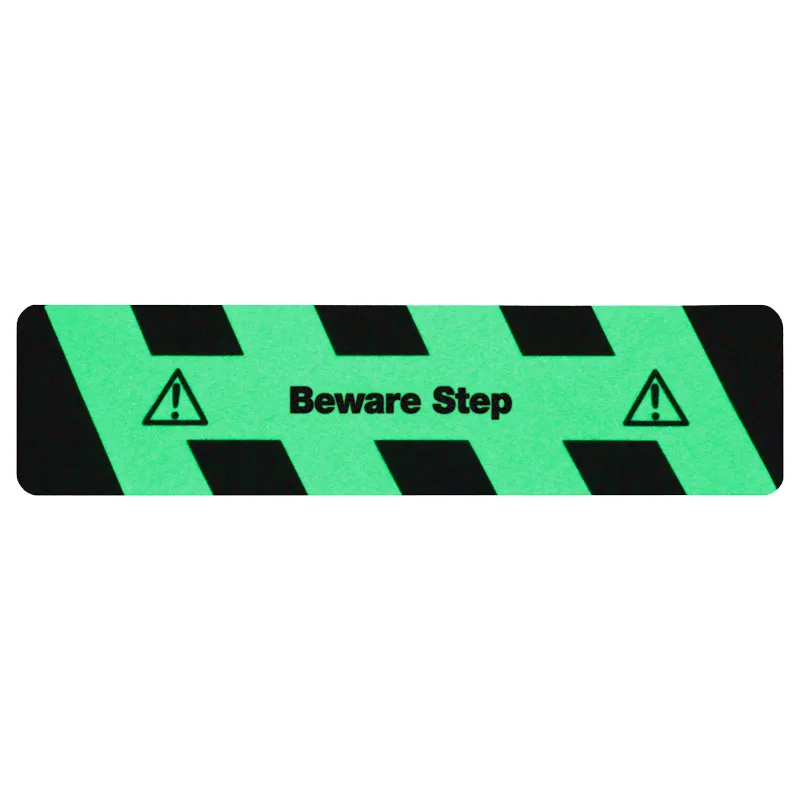Produktbild des m2-Antirutschbelags "Beware Step" von Mehlhose: Nachleuchtend, selbstklebend, rutschhemmend (R13), ideal f?r stark frequentierte Innenbereiche.