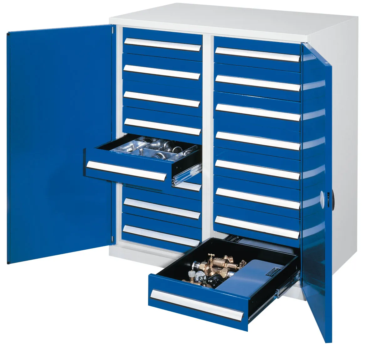 Der Schwerlast-Beistellschrank Modell 72 von Kappes Systeme GmbH bietet robuste Stahlkonstruktion, 16 Schubladen und hohe Belastbarkeit f?r industrielle Lagerung.