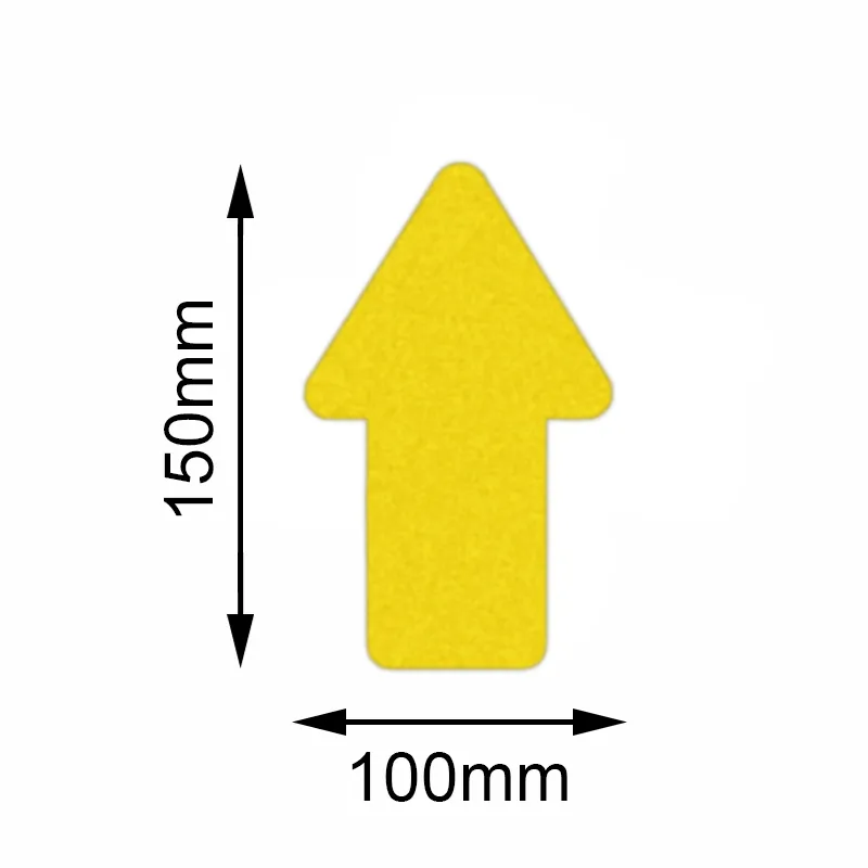 Bodenmarkierer Safety Gelb von Mehlhose: Pfeilform 100x150mm, rei?fest, rutschhemmend, selbstklebend, ideal f?r sichere und klare Bodenmarkierungen.