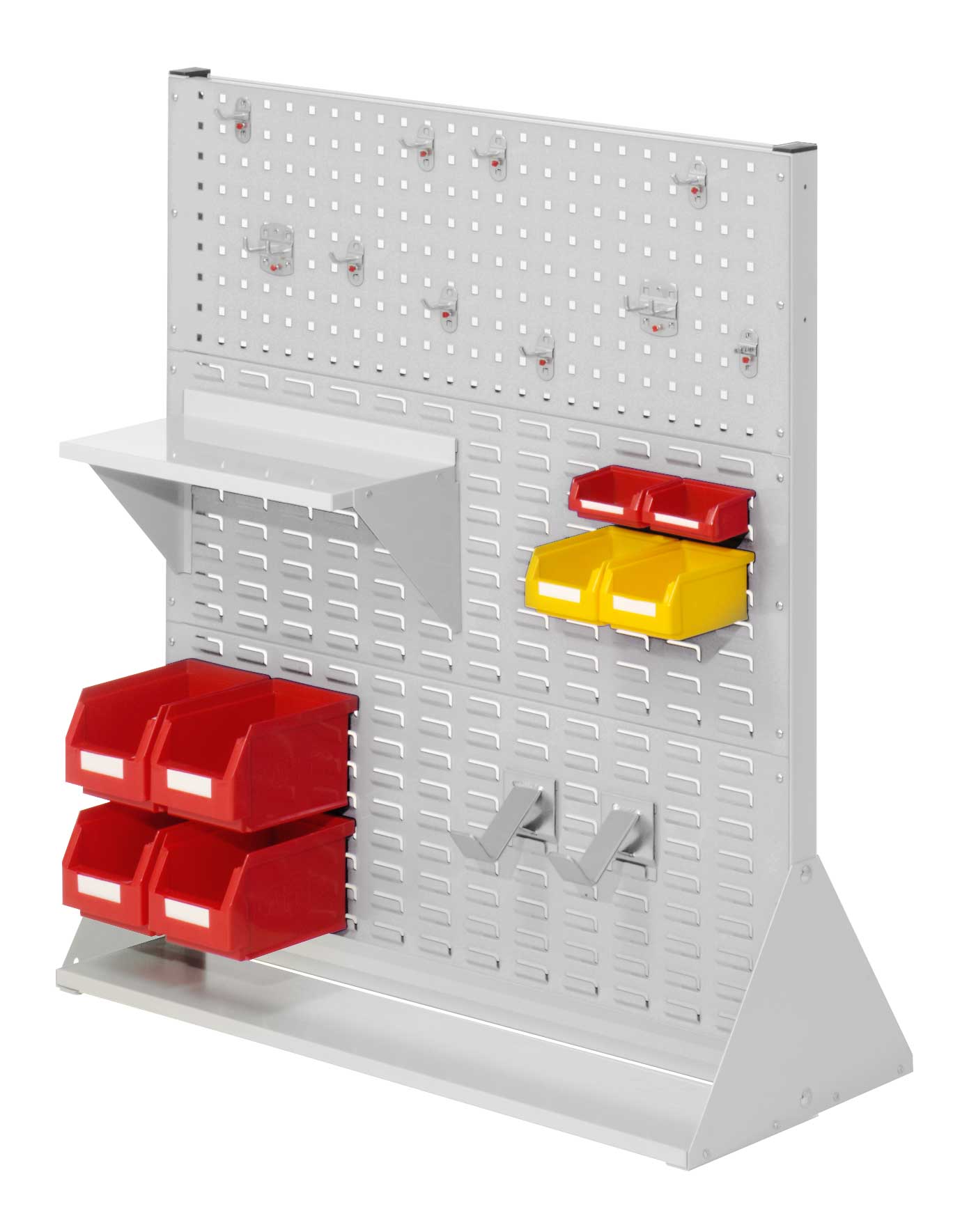 Die doppelseitige ®RasterPlan Stellwand Gr. 3 von Kappes Systeme GmbH ist eine robuste, modulare Lösung für Werkstätten, mit vielseitigem Zubehör und lichtgrauem Finish.