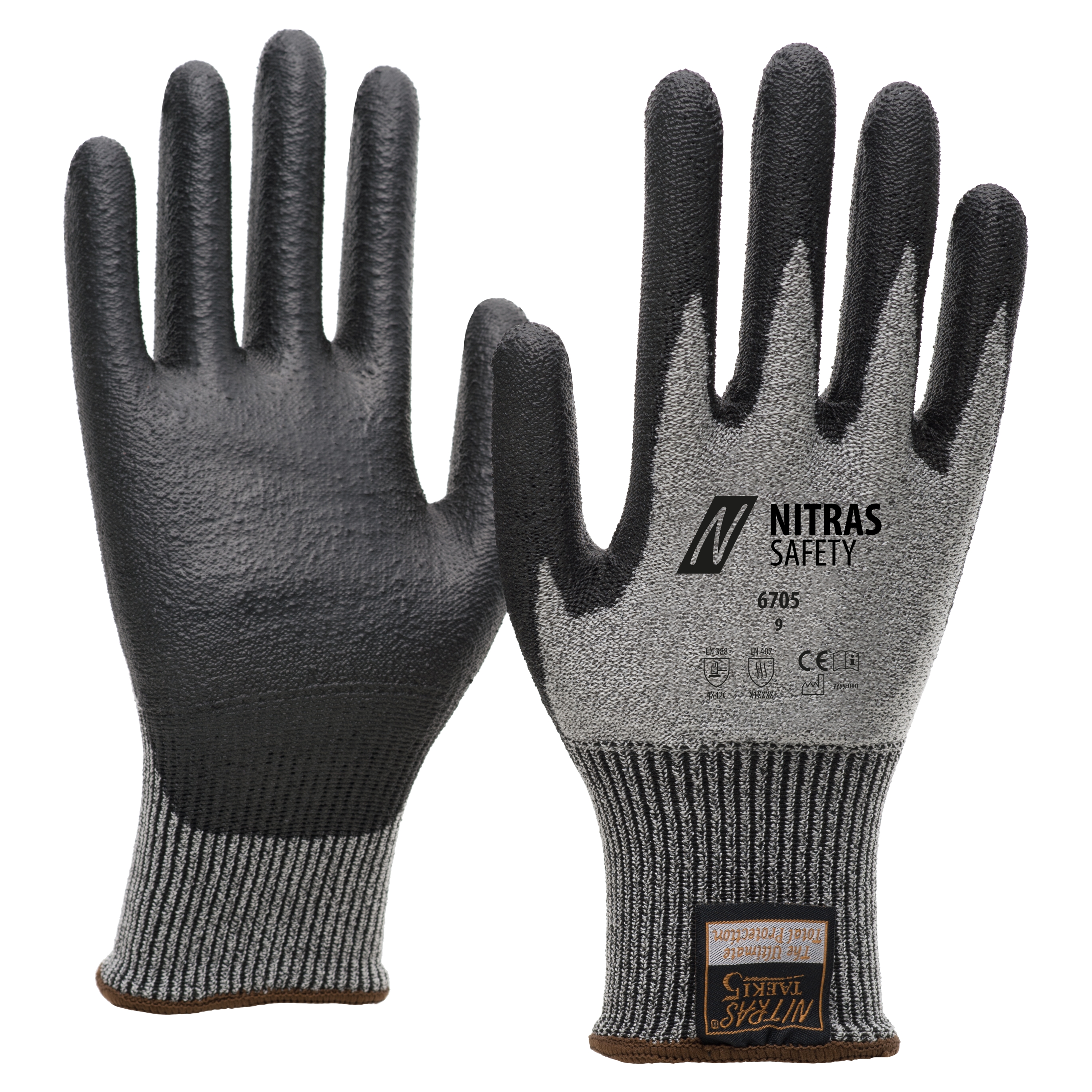 NITRAS TAEKI Schnittschutzhandschuhe, grau / schwarz, EN 388, EN 407