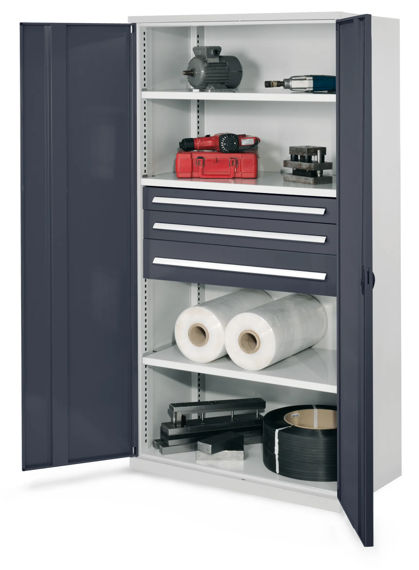 Der Schwerlastschrank von Kappes Systeme GmbH bietet robuste Stahlkonstruktion, Vollblecht?ren, verstellbare Fachb?den und hohe Belastbarkeit f?r schwere Werkzeuge.